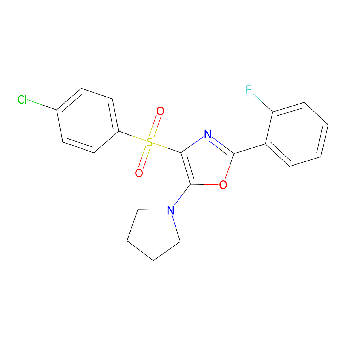 4-((4-Chlorophenyl)sulfonyl)-2-(2-fluorophenyl)-5-(pyrrolidin-1-yl)oxazole molecular structure, CAS 862799-04-0