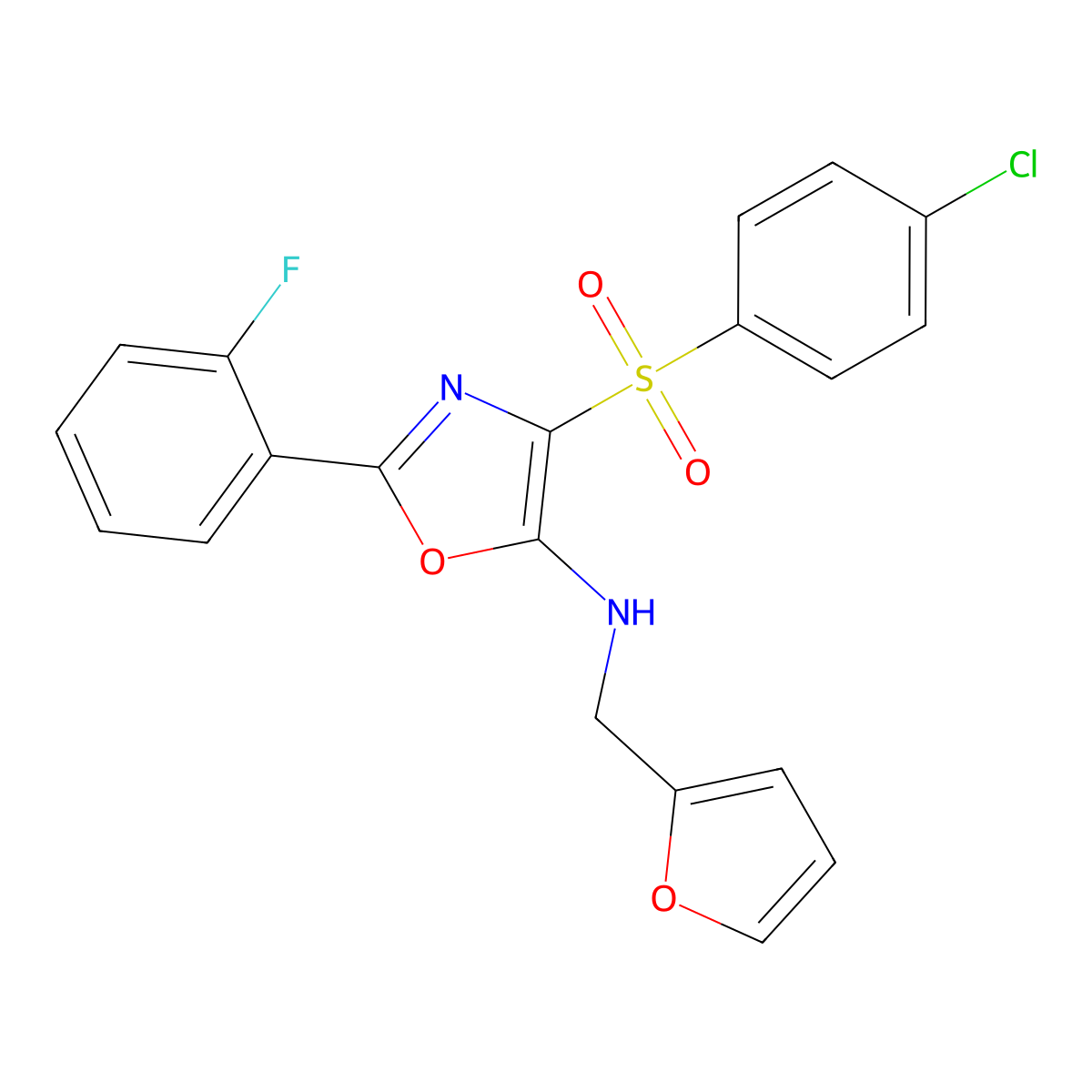4-[(4-chlorophenyl)sulfonyl]-2-(2-fluorophenyl)-N-(furan-2-ylmethyl)-1,3-oxazol-5-amine molecular structure, CAS 862799-08-4