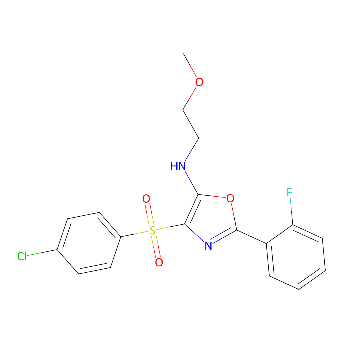 4-((4-chlorophenyl)sulfonyl)-2-(2-fluorophenyl)-N-(2-methoxyethyl)oxazol-5-amine molecular structure, CAS 862799-18-6
