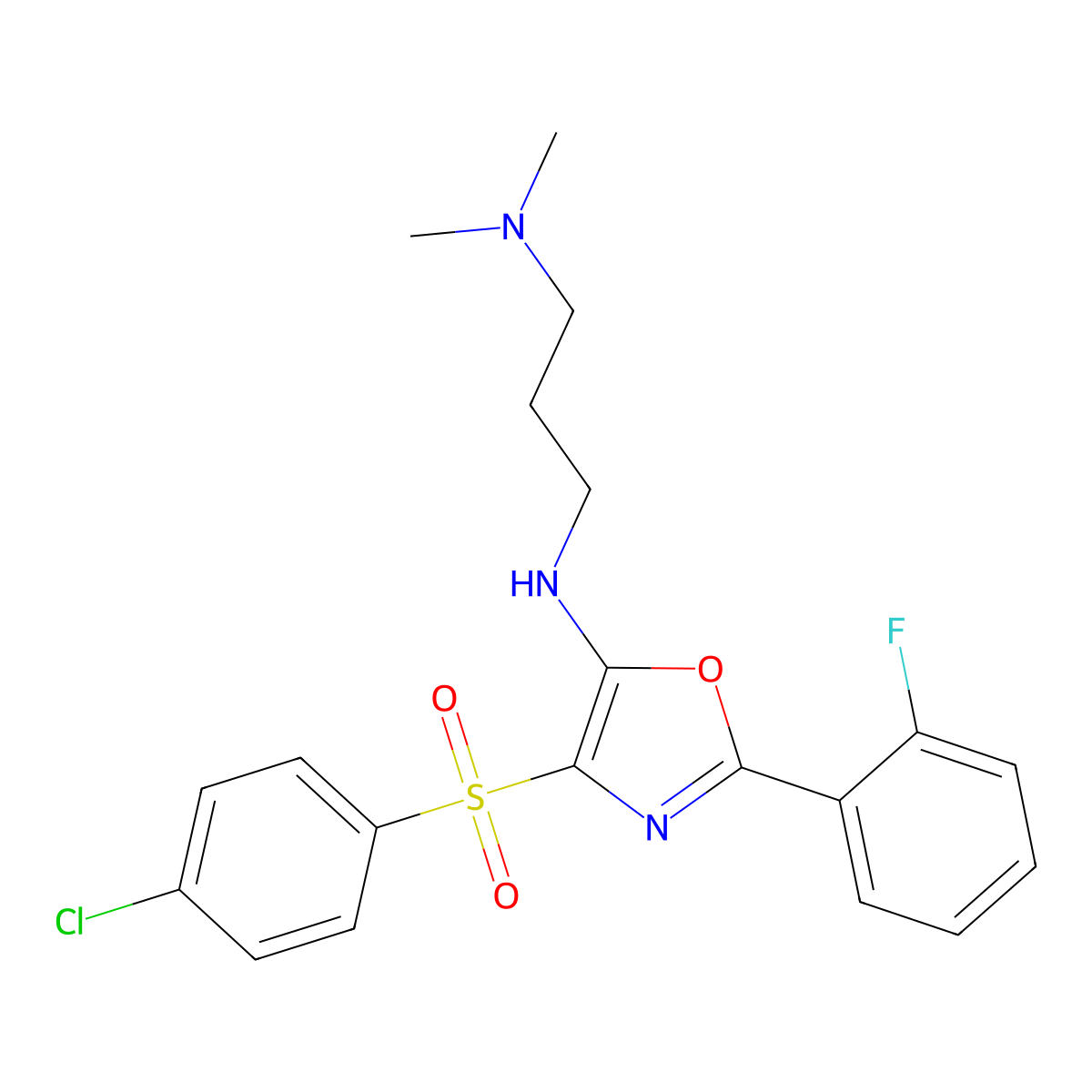 N1-(4-((4-chlorophenyl)sulfonyl)-2-(2-fluorophenyl)oxazol-5-yl)-N3,N3-dimethylpropane-1,3-diamine molecular structure, CAS 862799-19-7