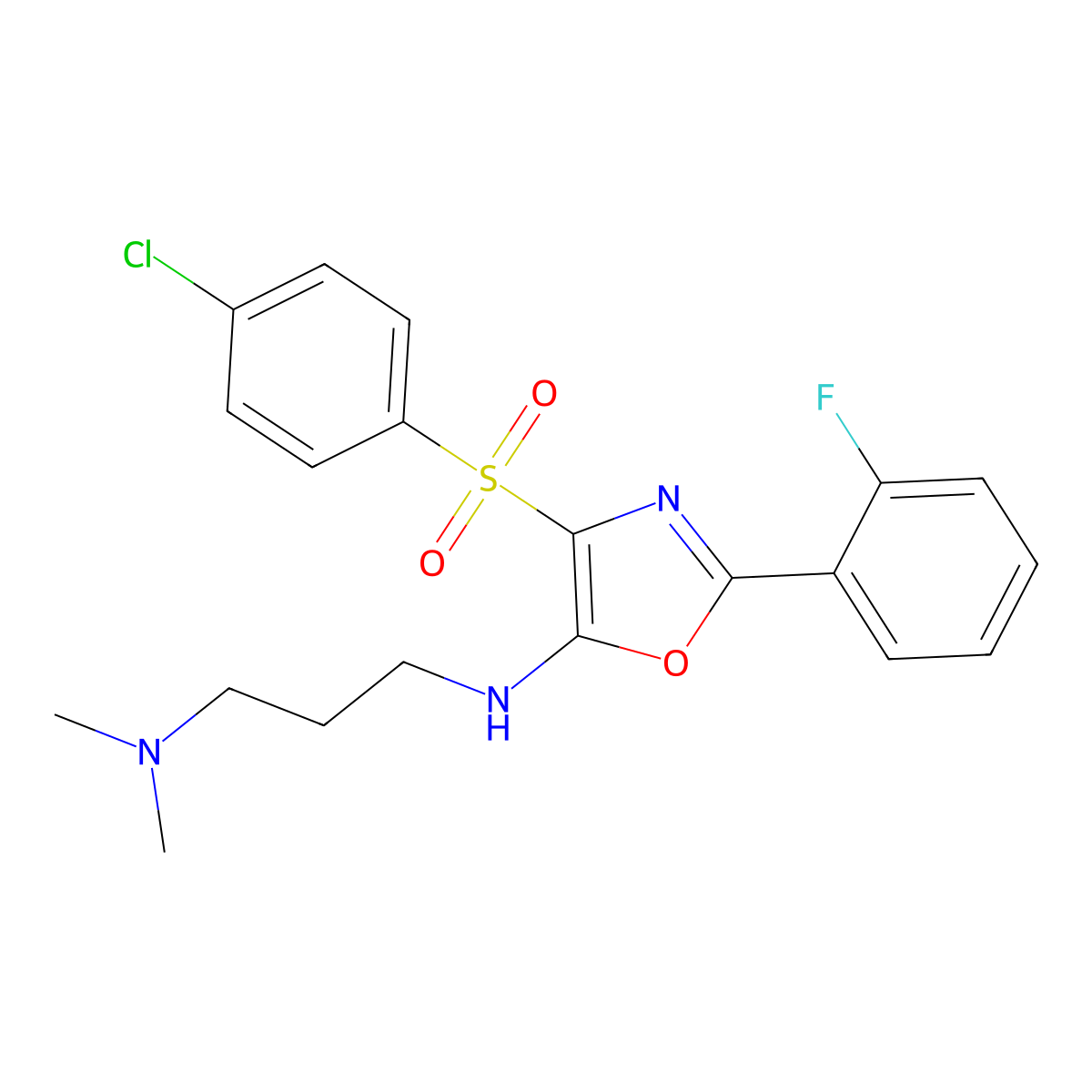 N1-(4-((4-chlorophenyl)sulfonyl)-2-(2-fluorophenyl)oxazol-5-yl)-N3,N3-dimethylpropane-1,3-diamine molecular structure, CAS 862799-19-7