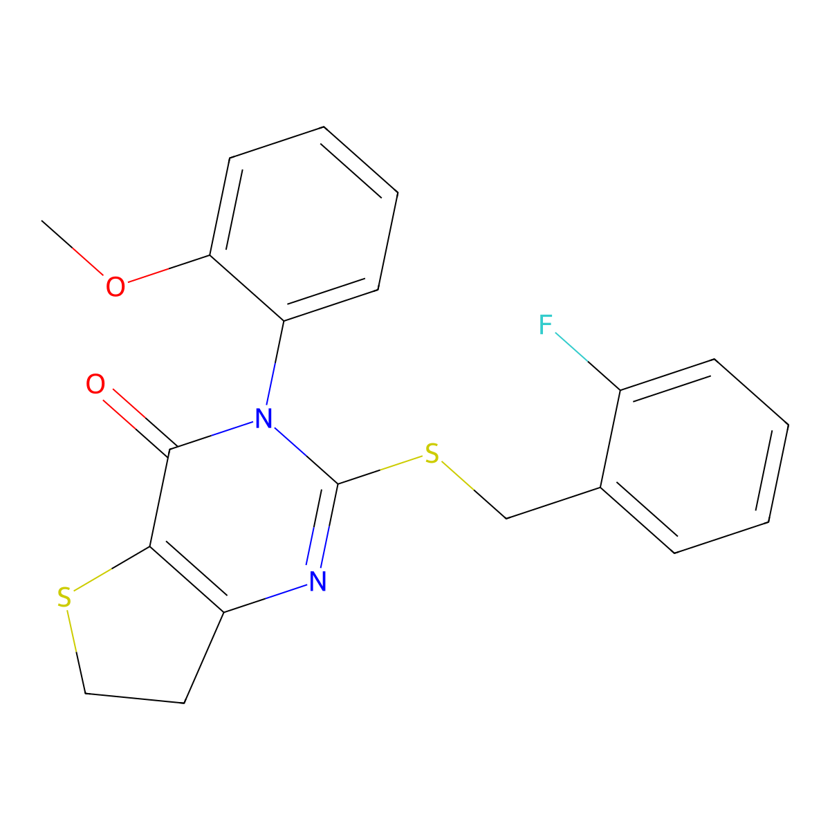 2-((2-fluorobenzyl)thio)-3-(2-methoxyphenyl)-6,7-dihydrothieno[3,2-d]pyrimidin-4(3H)-one molecular structure, CAS 862806-42-6