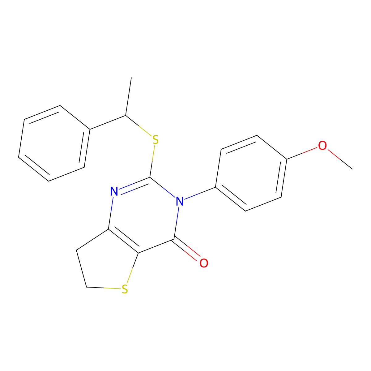 3-(4-methoxyphenyl)-2-((1-phenylethyl)thio)-6,7-dihydrothieno[3,2-d]pyrimidin-4(3H)-one molecular structure, CAS 862806-46-0