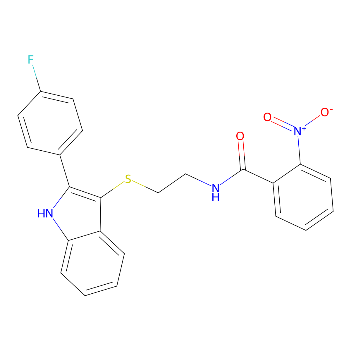 N-(2-((2-(4-fluorophenyl)-1H-indol-3-yl)thio)ethyl)-2-nitrobenzamide molecular structure, CAS 862806-58-4
