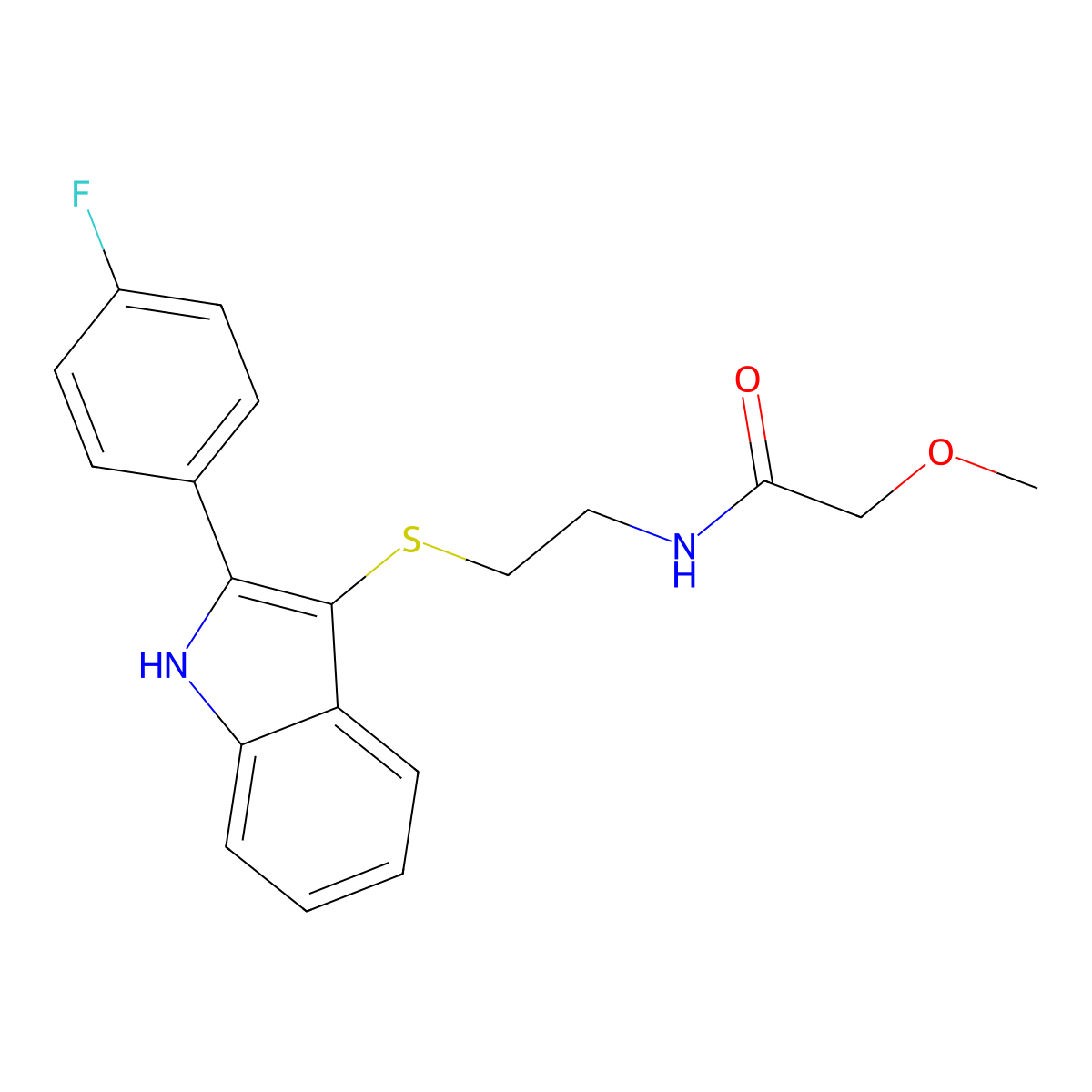 N-(2-((2-(4-fluorophenyl)-1H-indol-3-yl)thio)ethyl)-2-methoxyacetamide molecular structure, CAS 862806-59-5