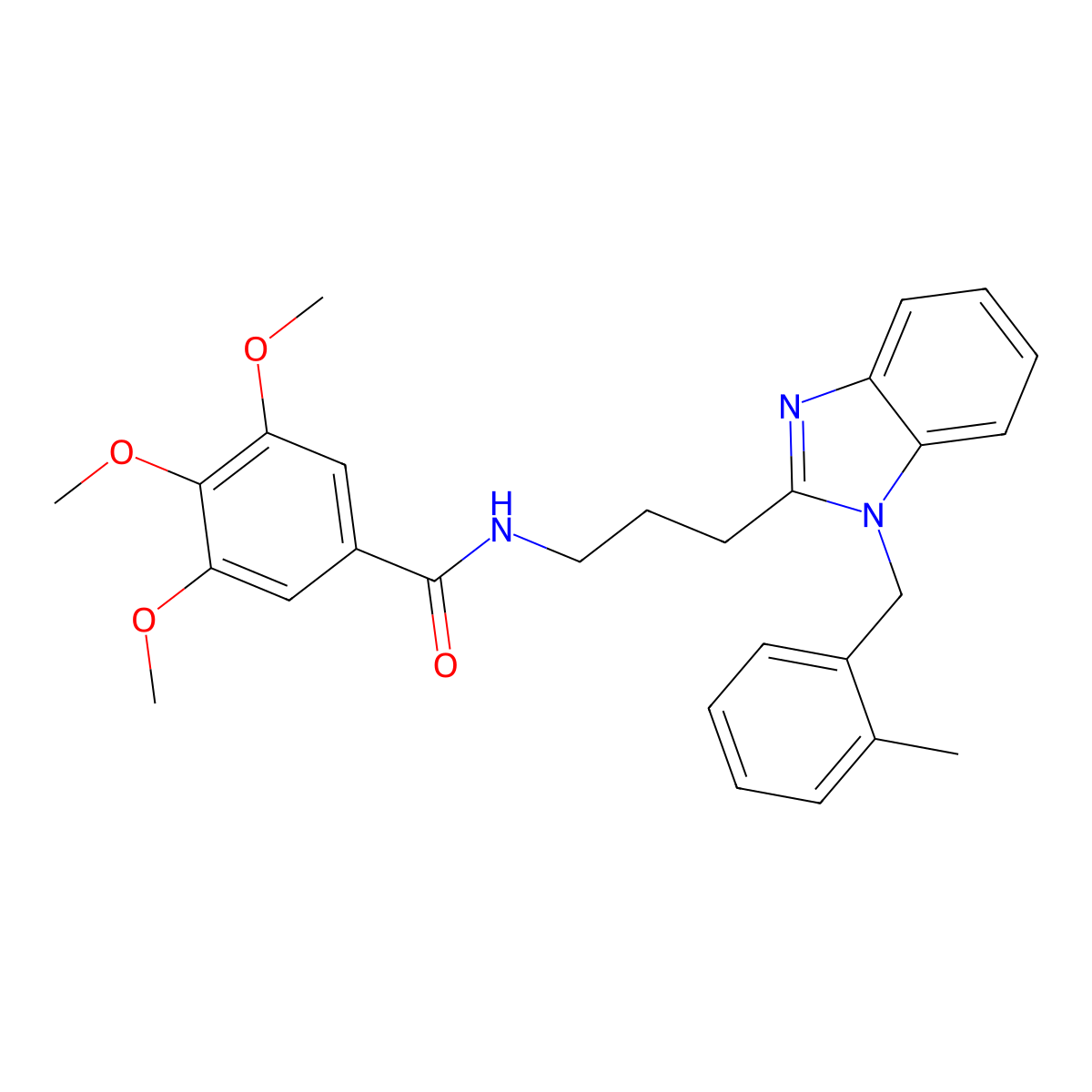 3,4,5-trimethoxy-N-(3-(1-(2-methylbenzyl)-1H-benzo[d]imidazol-2-yl)propyl)benzamide molecular structure, CAS 862806-89-1