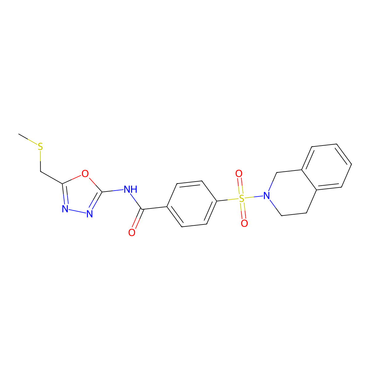 4-((3,4-dihydroisoquinolin-2(1H)-yl)sulfonyl)-N-(5-((methylthio)methyl)-1,3,4-oxadiazol-2-yl)benzamide molecular structure, CAS 862807-10-1