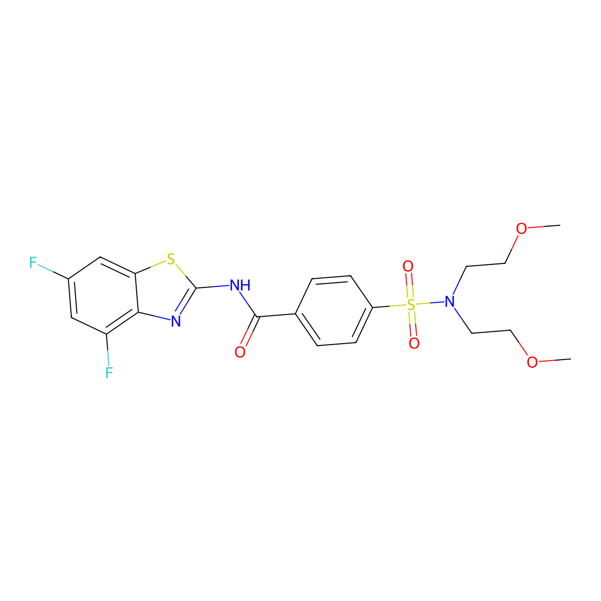 4-[bis(2-methoxyethyl)sulfamoyl]-N-(4,6-difluoro-1,3-benzothiazol-2-yl)benzamide molecular structure, CAS 862807-17-8