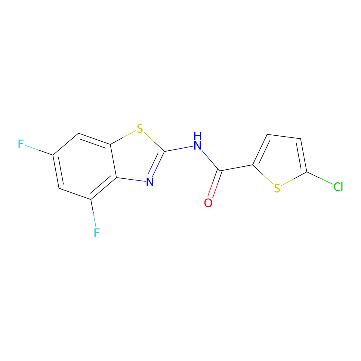5-chloro-N-(4,6-difluoro-1,3-benzothiazol-2-yl)thiophene-2-carboxamide molecular structure, CAS 862807-18-9