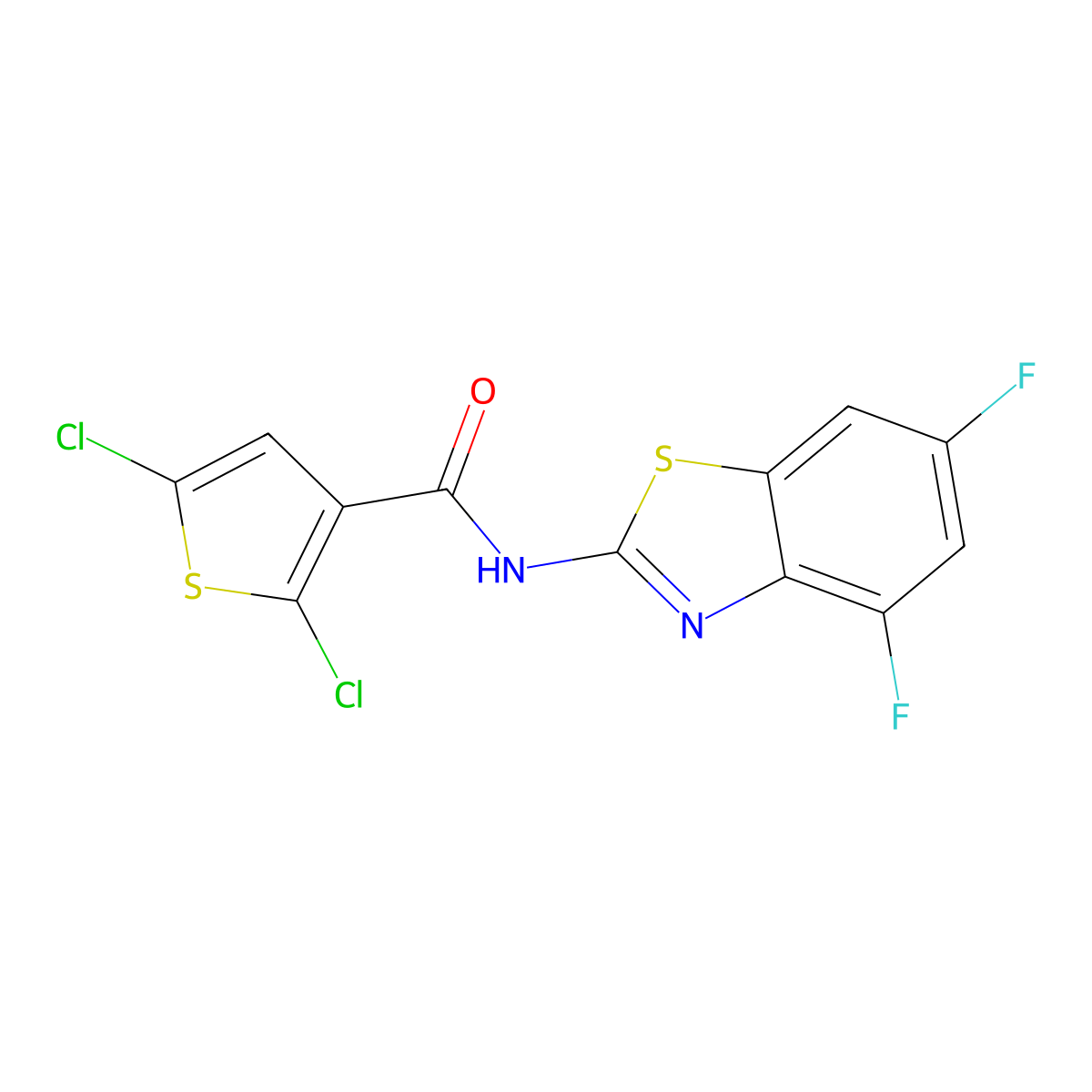 2,5-dichloro-N-(4,6-difluoro-1,3-benzothiazol-2-yl)thiophene-3-carboxamide molecular structure, CAS 862807-19-0