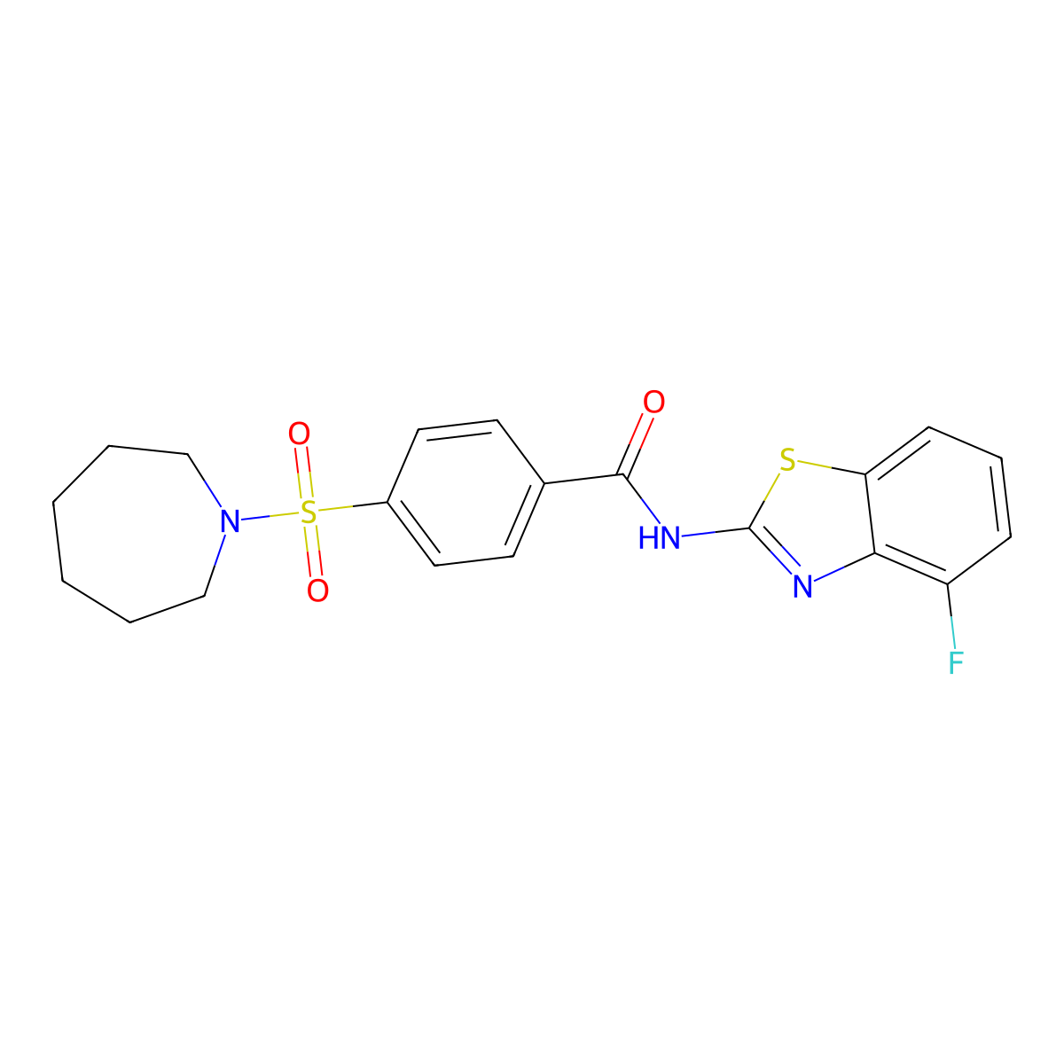 4-(azepan-1-ylsulfonyl)-N-(4-fluoro-1,3-benzothiazol-2-yl)benzamide molecular structure, CAS 862807-22-5