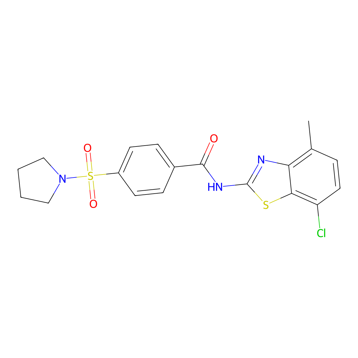 N-(7-chloro-4-methylbenzo[d]thiazol-2-yl)-4-(pyrrolidin-1-ylsulfonyl)benzamide molecular structure, CAS 862807-40-7