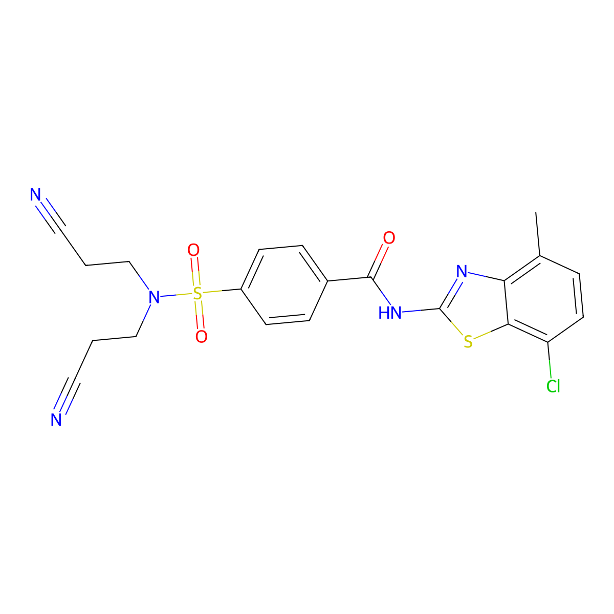 4-[bis(2-cyanoethyl)sulfamoyl]-N-(7-chloro-4-methyl-1,3-benzothiazol-2-yl)benzamide molecular structure, CAS 862807-46-3