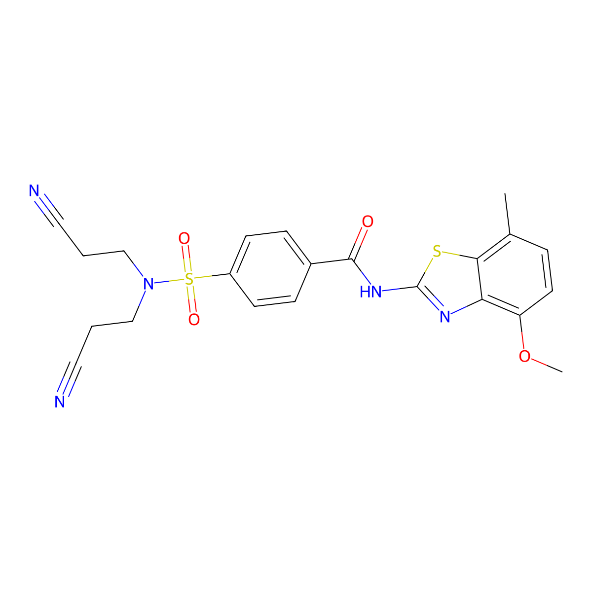 4-[bis(2-cyanoethyl)sulfamoyl]-N-(4-methoxy-7-methyl-1,3-benzothiazol-2-yl)benzamide molecular structure, CAS 862807-57-6