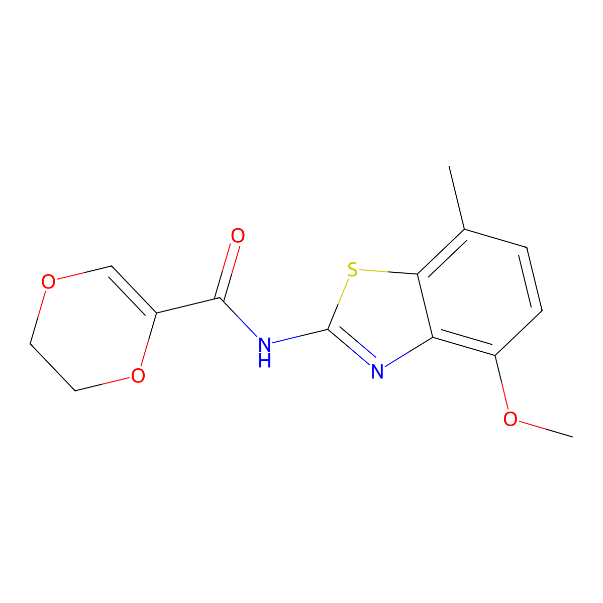 N-(4-methoxy-7-methyl-1,3-benzothiazol-2-yl)-2,3-dihydro-1,4-dioxine-5-carboxamide molecular structure, CAS 862807-62-3
