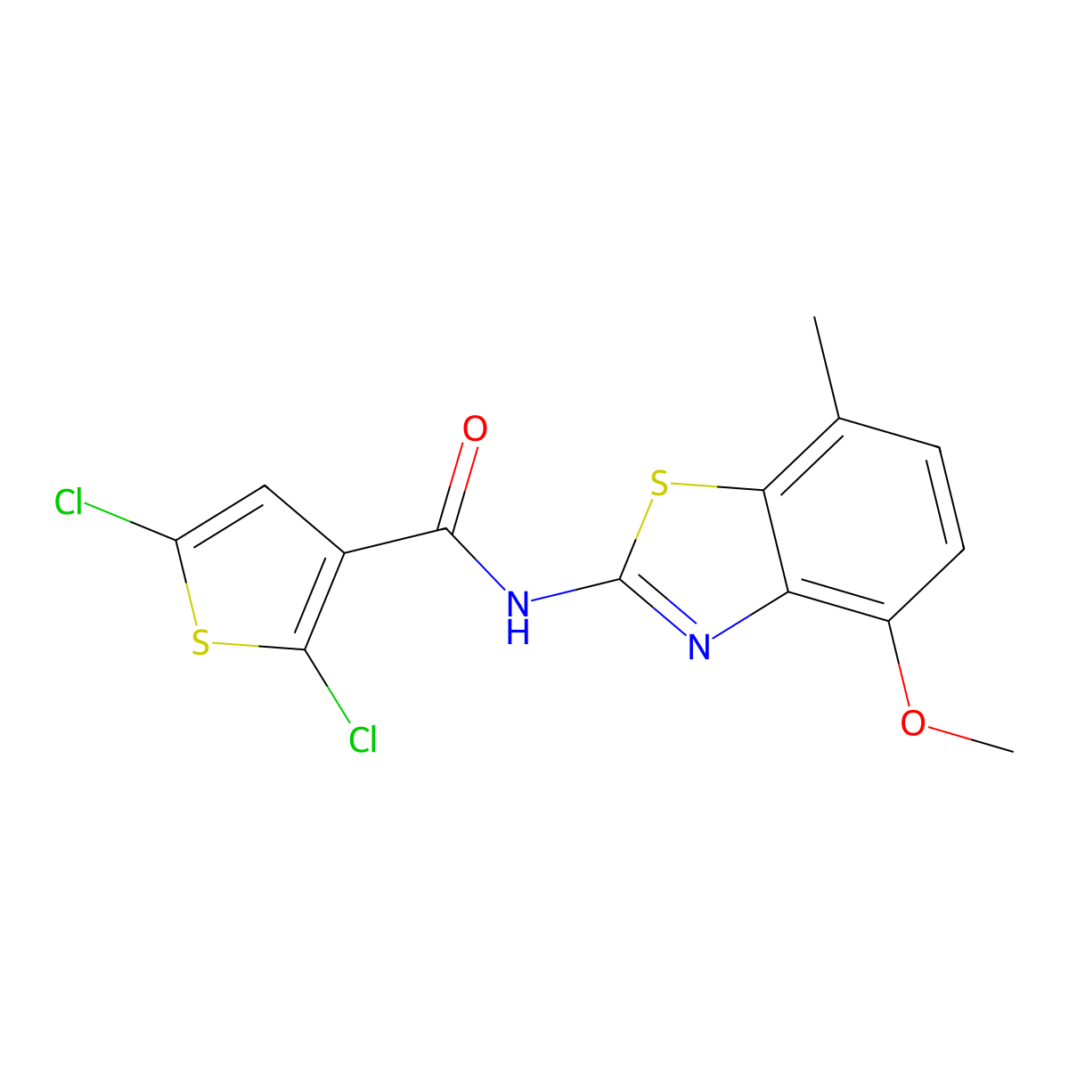 2,5-dichloro-N-(4-methoxy-7-methyl-1,3-benzothiazol-2-yl)thiophene-3-carboxamide molecular structure, CAS 862807-64-5