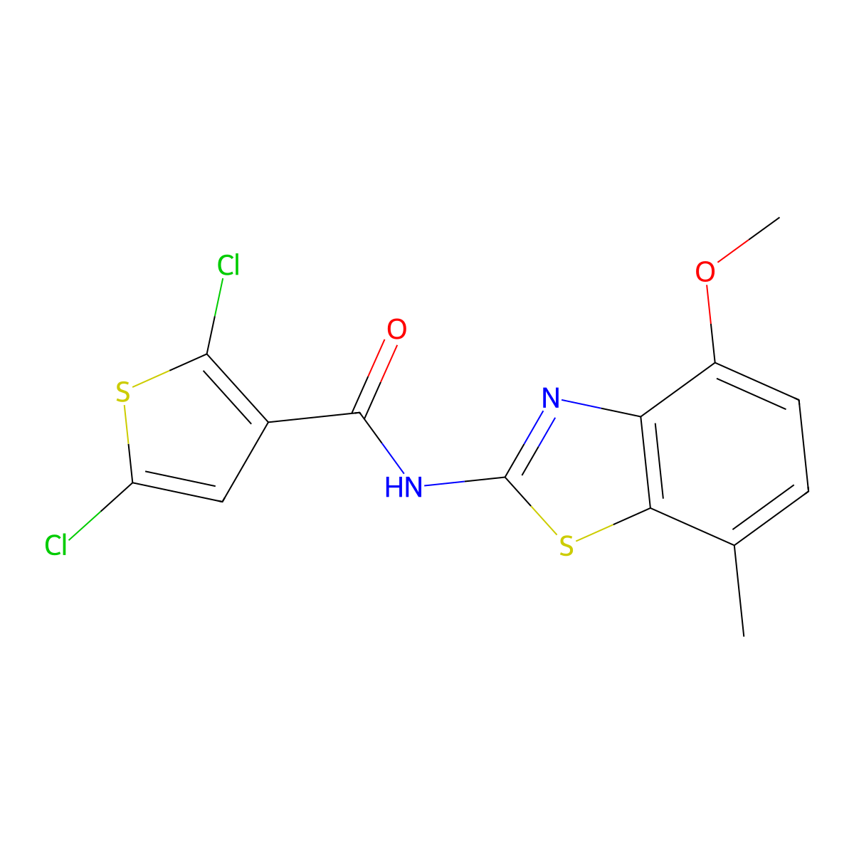 2,5-dichloro-N-(4-methoxy-7-methyl-1,3-benzothiazol-2-yl)thiophene-3-carboxamide molecular structure, CAS 862807-64-5