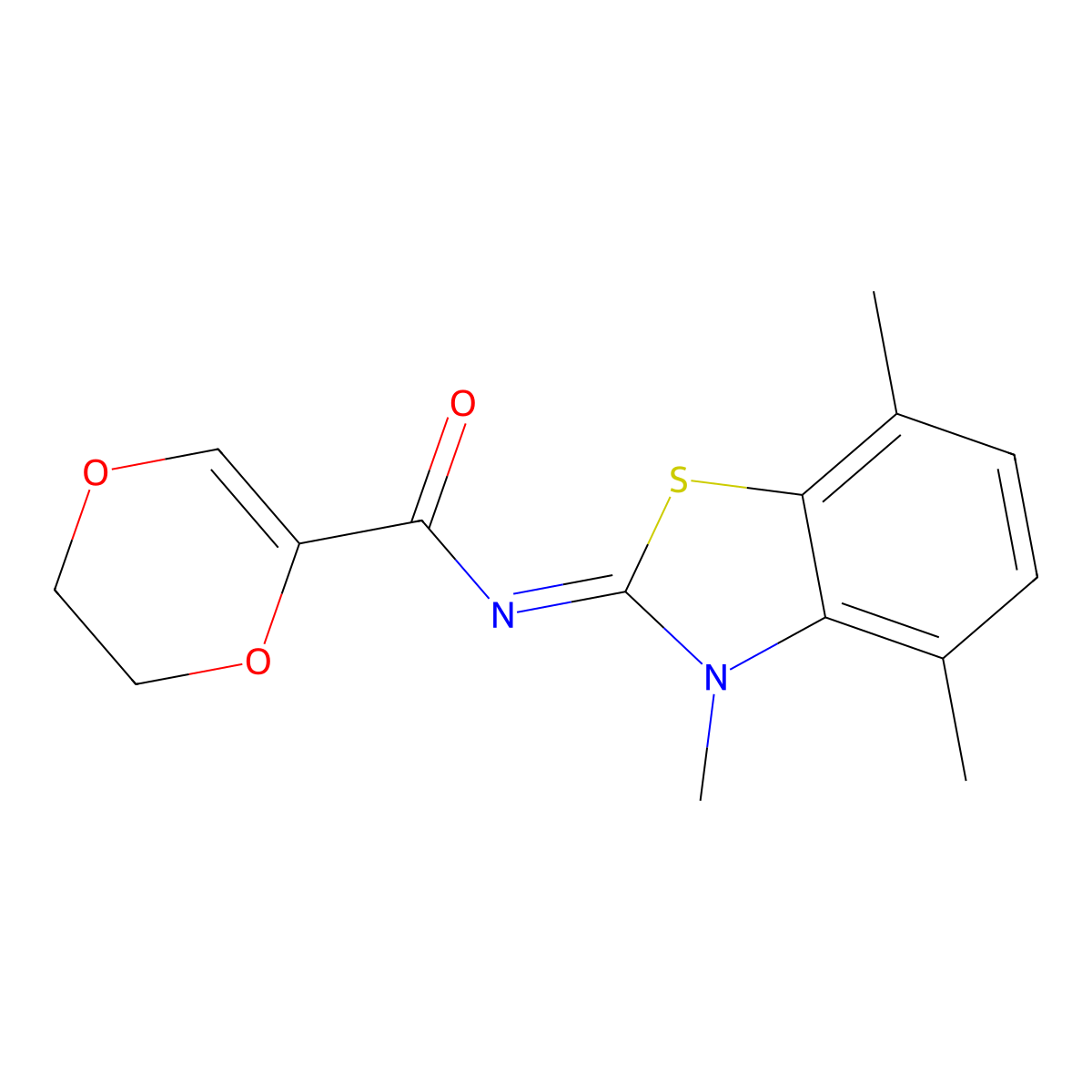 (Z)-N-(3,4,7-trimethylbenzo[d]thiazol-2(3H)-ylidene)-5,6-dihydro-1,4-dioxine-2-carboxamide molecular structure, CAS 862807-65-6