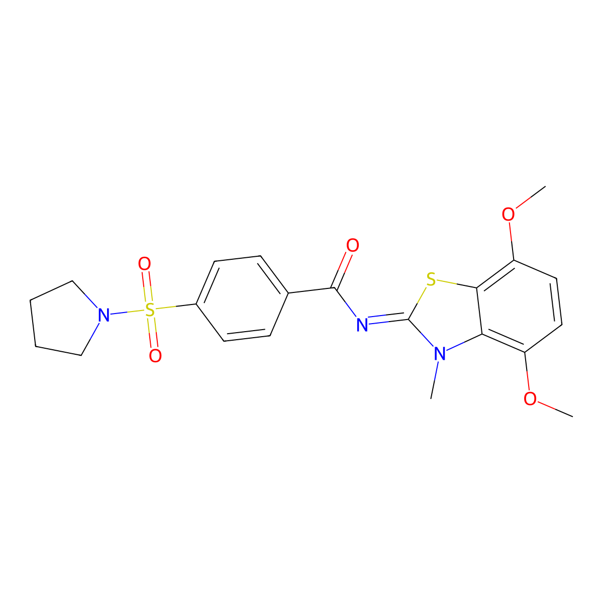 N-(4,7-dimethoxy-3-methyl-1,3-benzothiazol-2-ylidene)-4-pyrrolidin-1-ylsulfonylbenzamide molecular structure, CAS 862807-77-0