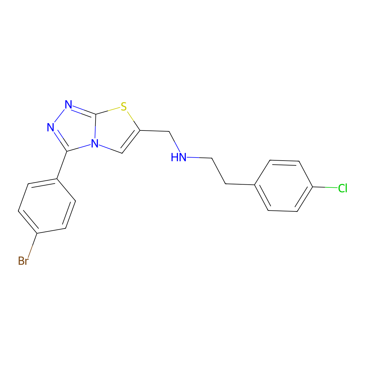 {[3-(4-Bromophenyl)-[1,2,4]triazolo[3,4-b][1,3]thiazol-6-yl]methyl}[2-(4-chlorophenyl)ethyl]amine molecular structure, CAS 862808-13-7
