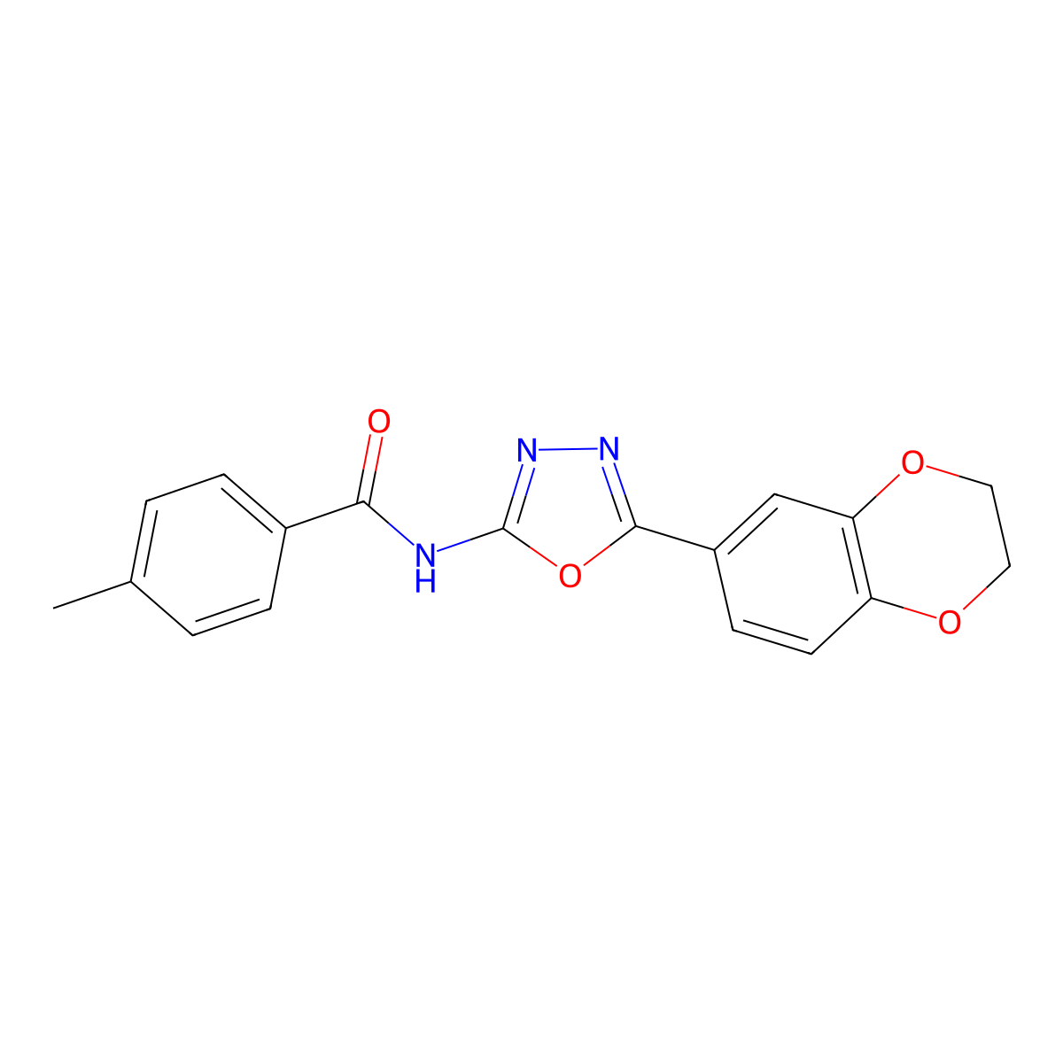 N-[5-(2,3-dihydro-1,4-benzodioxin-6-yl)-1,3,4-oxadiazol-2-yl]-4-methylbenzamide molecular structure, CAS 862808-15-9