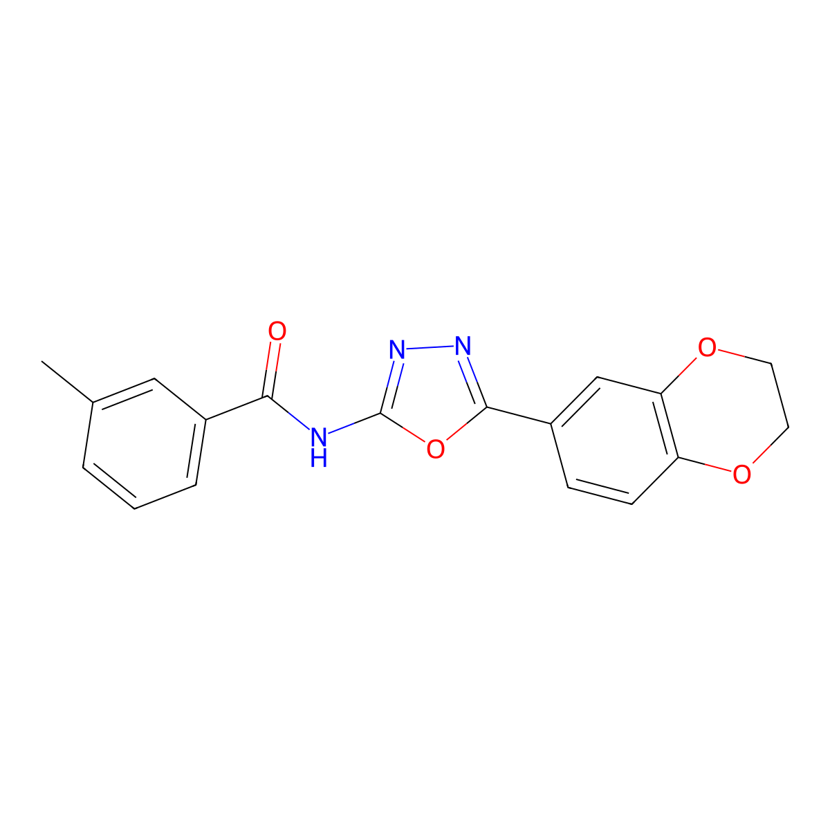 N-[5-(2,3-dihydro-1,4-benzodioxin-6-yl)-1,3,4-oxadiazol-2-yl]-3-methylbenzamide molecular structure, CAS 862808-17-1