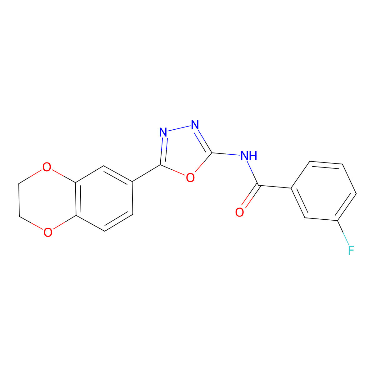 N-[5-(2,3-dihydro-1,4-benzodioxin-6-yl)-1,3,4-oxadiazol-2-yl]-3-fluorobenzamide molecular structure, CAS 862808-19-3