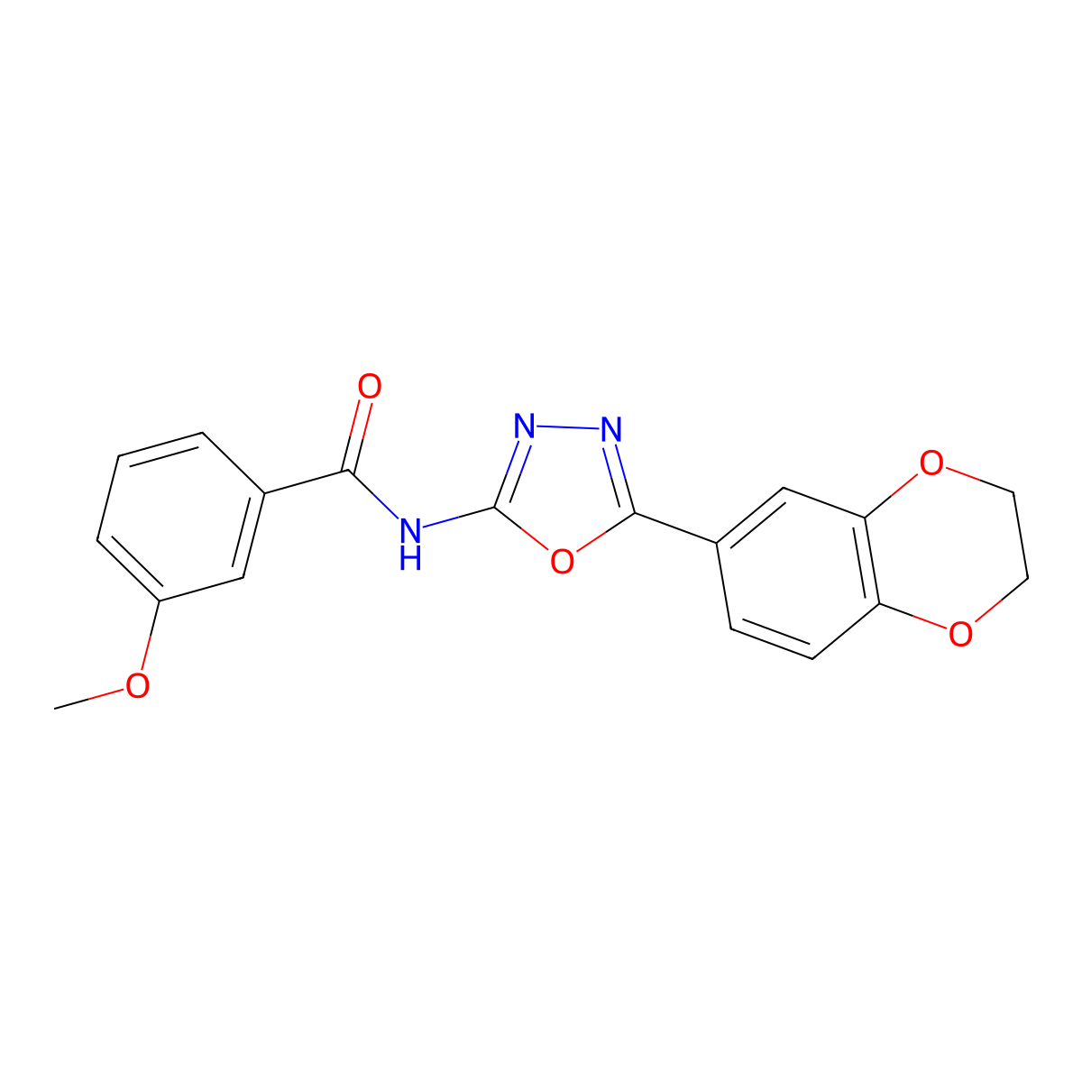 N-[5-(2,3-dihydro-1,4-benzodioxin-6-yl)-1,3,4-oxadiazol-2-yl]-3-methoxybenzamide molecular structure, CAS 862808-25-1