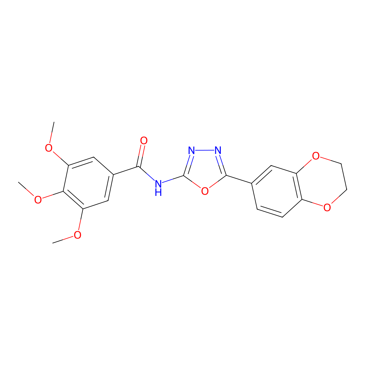 N-[5-(2,3-dihydro-1,4-benzodioxin-6-yl)-1,3,4-oxadiazol-2-yl]-3,4,5-trimethoxybenzamide molecular structure, CAS 862808-29-5