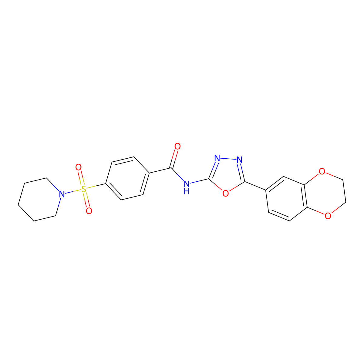 N-(5-(2,3-dihydrobenzo[b][1,4]dioxin-6-yl)-1,3,4-oxadiazol-2-yl)-4-(piperidin-1-ylsulfonyl)benzamide molecular structure, CAS 862808-31-9