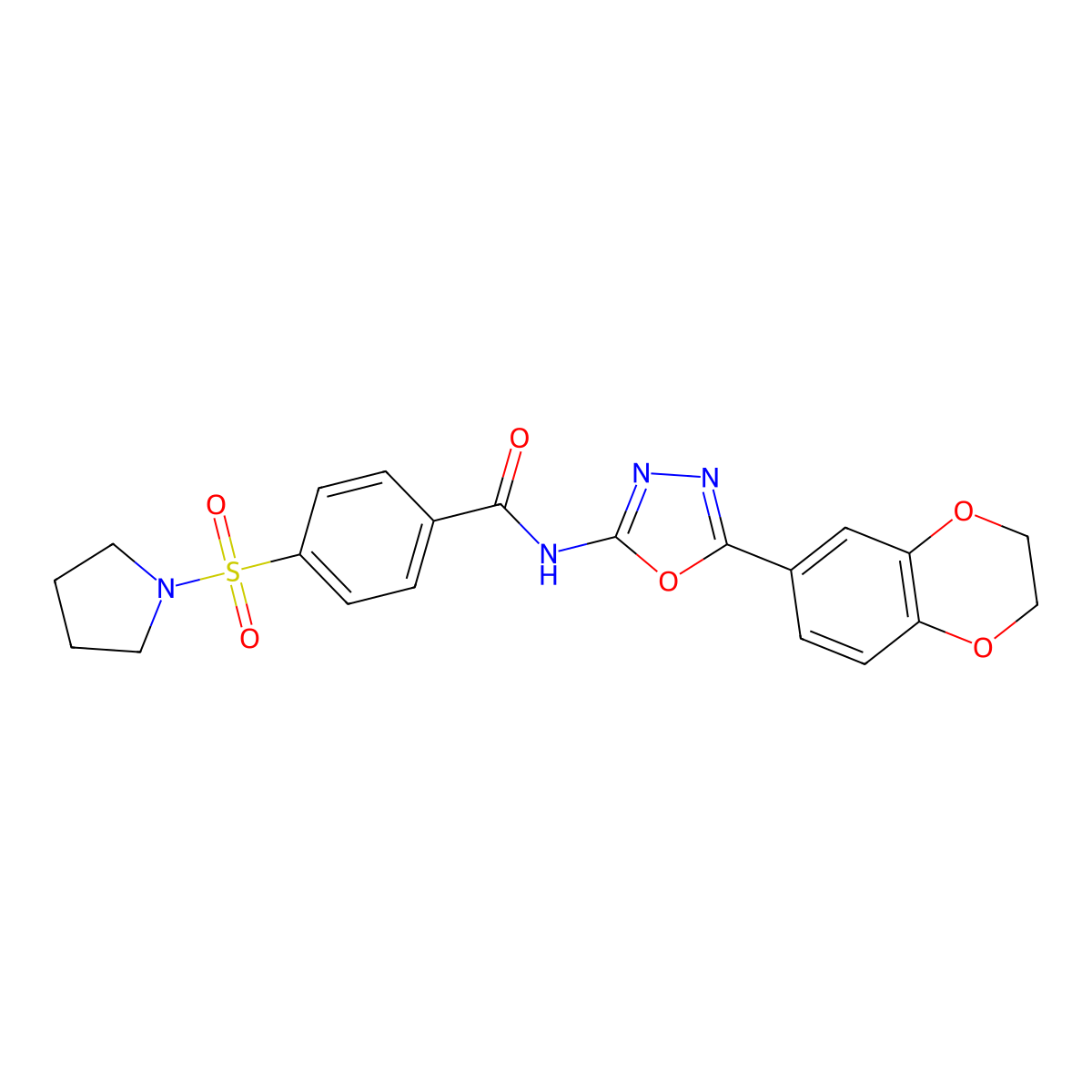 N-(5-(2,3-dihydrobenzo[b][1,4]dioxin-6-yl)-1,3,4-oxadiazol-2-yl)-4-(pyrrolidin-1-ylsulfonyl)benzamide molecular structure, CAS 862808-33-1