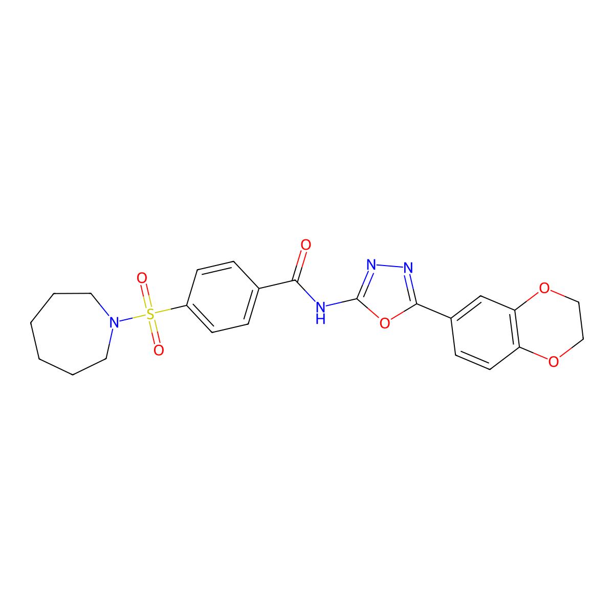 4-(azepan-1-ylsulfonyl)-N-(5-(2,3-dihydrobenzo[b][1,4]dioxin-6-yl)-1,3,4-oxadiazol-2-yl)benzamide molecular structure, CAS 862808-43-3