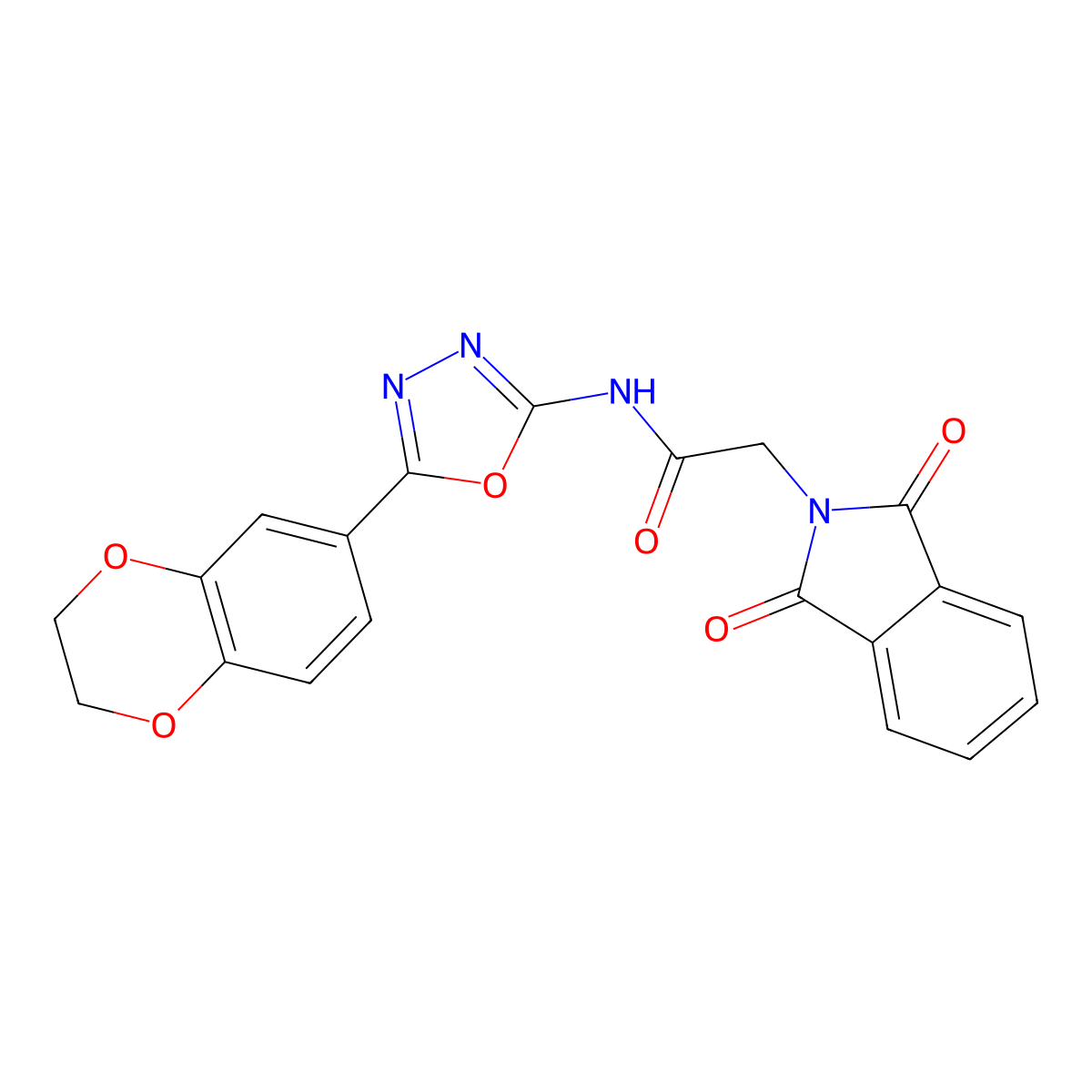N-(5-(2,3-dihydrobenzo[b][1,4]dioxin-6-yl)-1,3,4-oxadiazol-2-yl)-2-(1,3-dioxoisoindolin-2-yl)acetamide molecular structure, CAS 862808-45-5