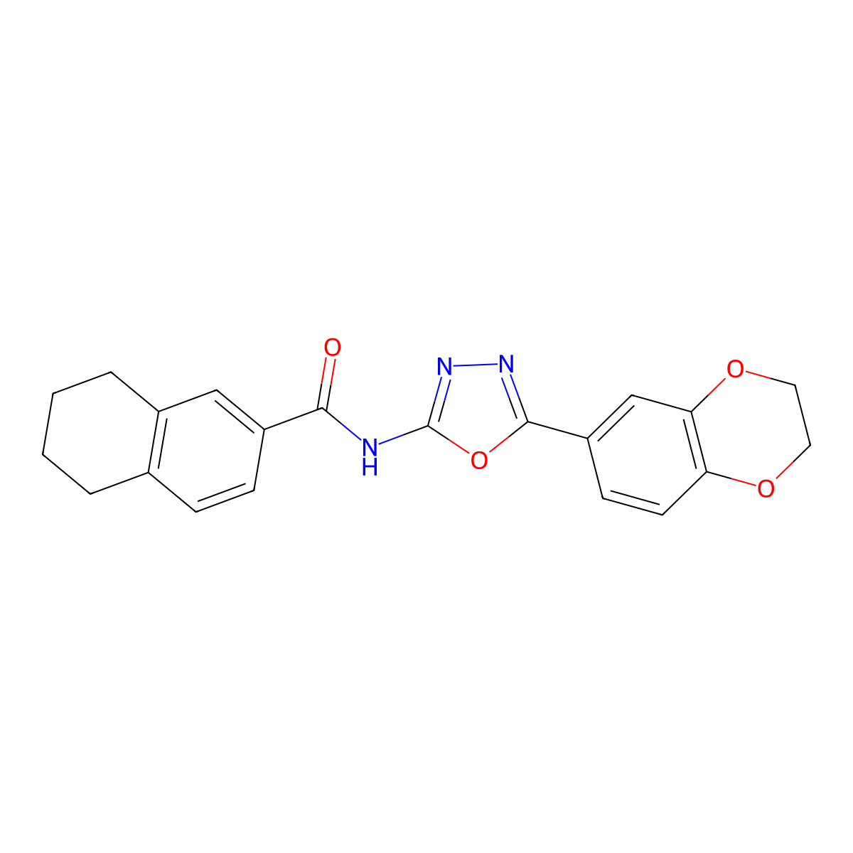 N-[5-(2,3-dihydro-1,4-benzodioxin-6-yl)-1,3,4-oxadiazol-2-yl]-5,6,7,8-tetrahydronaphthalene-2-carboxamide molecular structure, CAS 862808-53-5