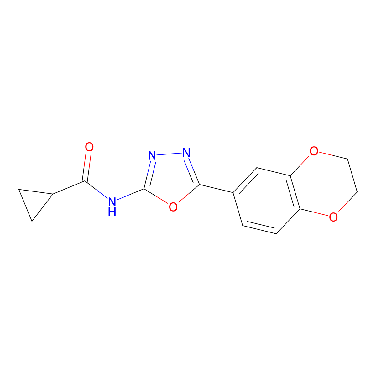 N-[5-(2,3-dihydro-1,4-benzodioxin-6-yl)-1,3,4-oxadiazol-2-yl]cyclopropanecarboxamide molecular structure, CAS 862808-55-7
