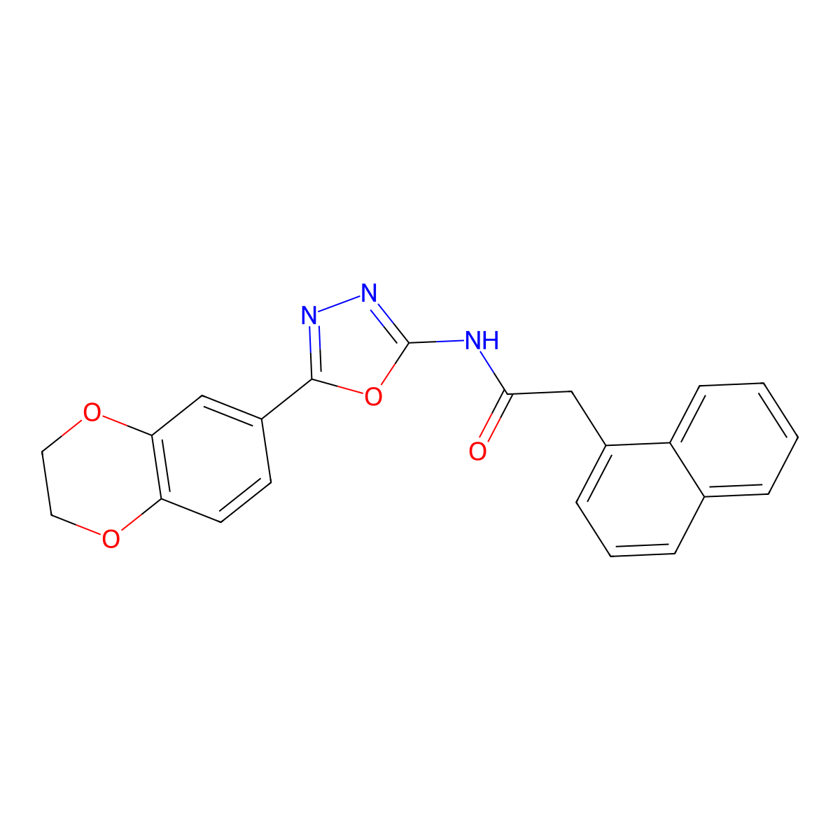 N-(5-(2,3-dihydrobenzo[b][1,4]dioxin-6-yl)-1,3,4-oxadiazol-2-yl)-2-(naphthalen-1-yl)acetamide molecular structure, CAS 862808-57-9