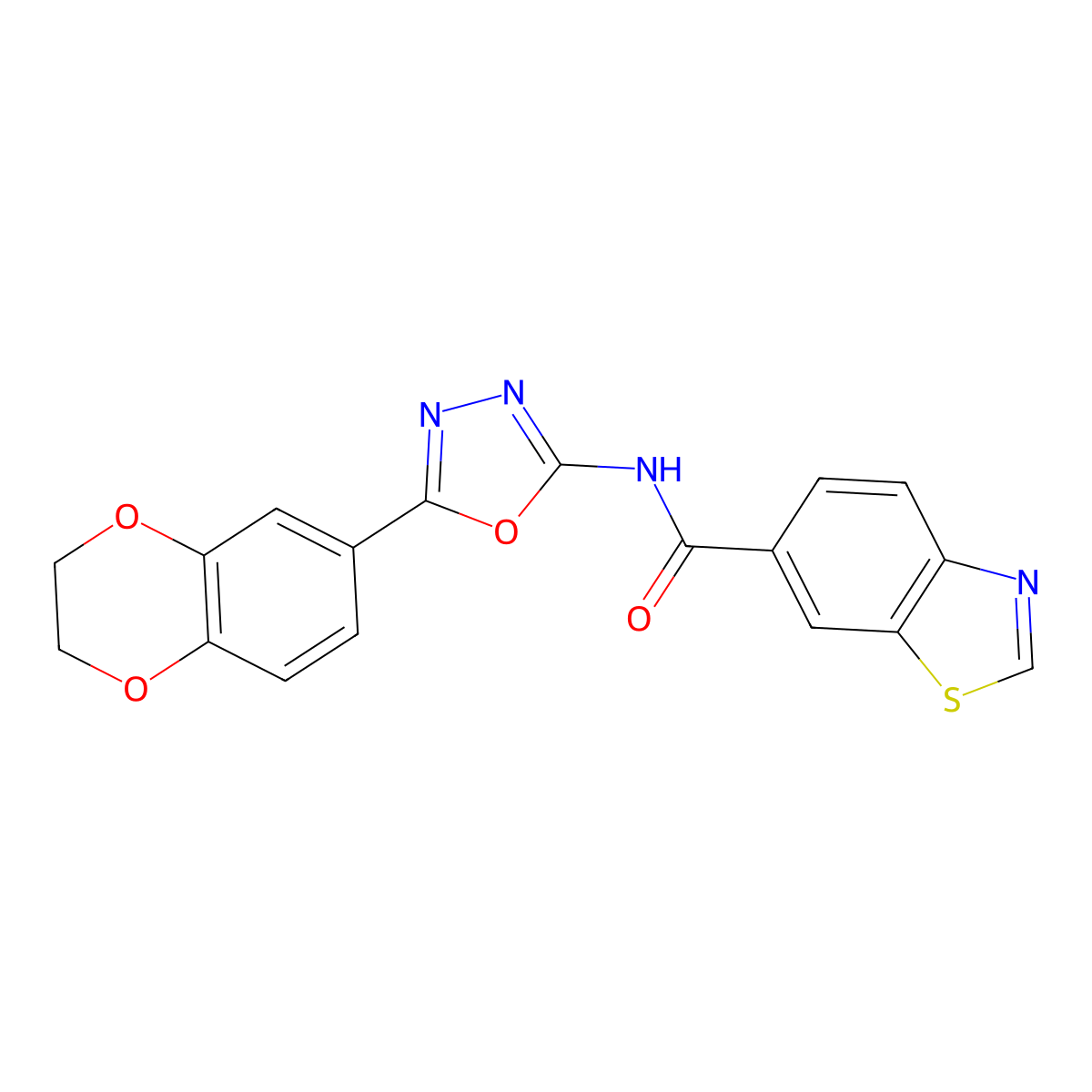 N-[5-(2,3-dihydro-1,4-benzodioxin-6-yl)-1,3,4-oxadiazol-2-yl]-1,3-benzothiazole-6-carboxamide molecular structure, CAS 862808-59-1