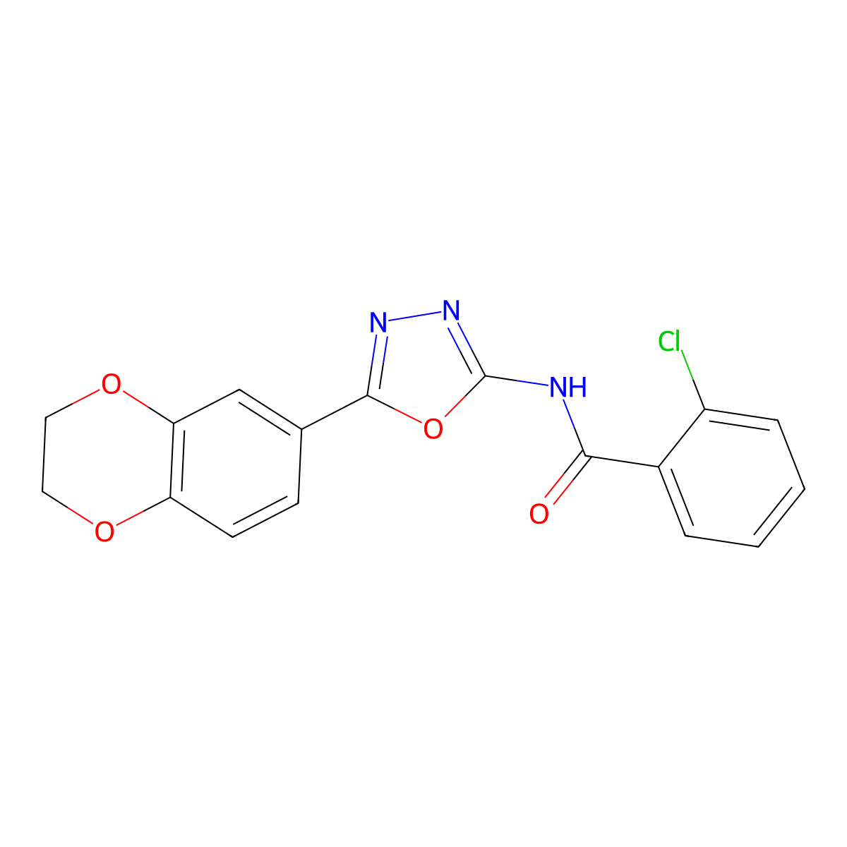 2-chloro-N-[5-(2,3-dihydro-1,4-benzodioxin-6-yl)-1,3,4-oxadiazol-2-yl]benzamide molecular structure, CAS 862808-61-5