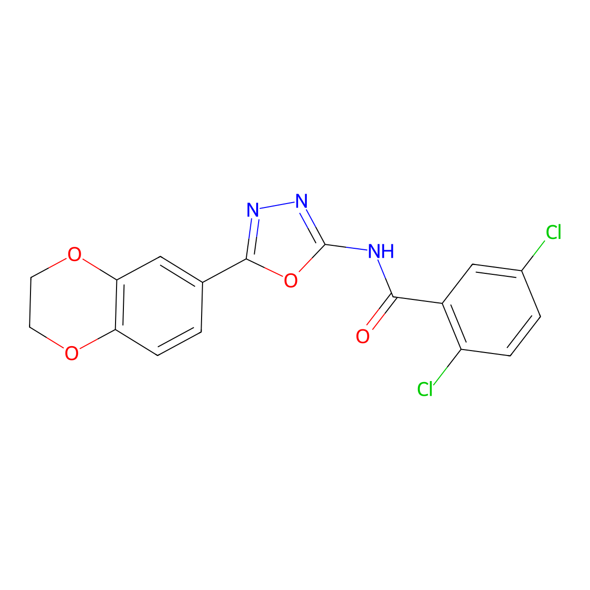 2,5-dichloro-N-[5-(2,3-dihydro-1,4-benzodioxin-6-yl)-1,3,4-oxadiazol-2-yl]benzamide molecular structure, CAS 862808-65-9