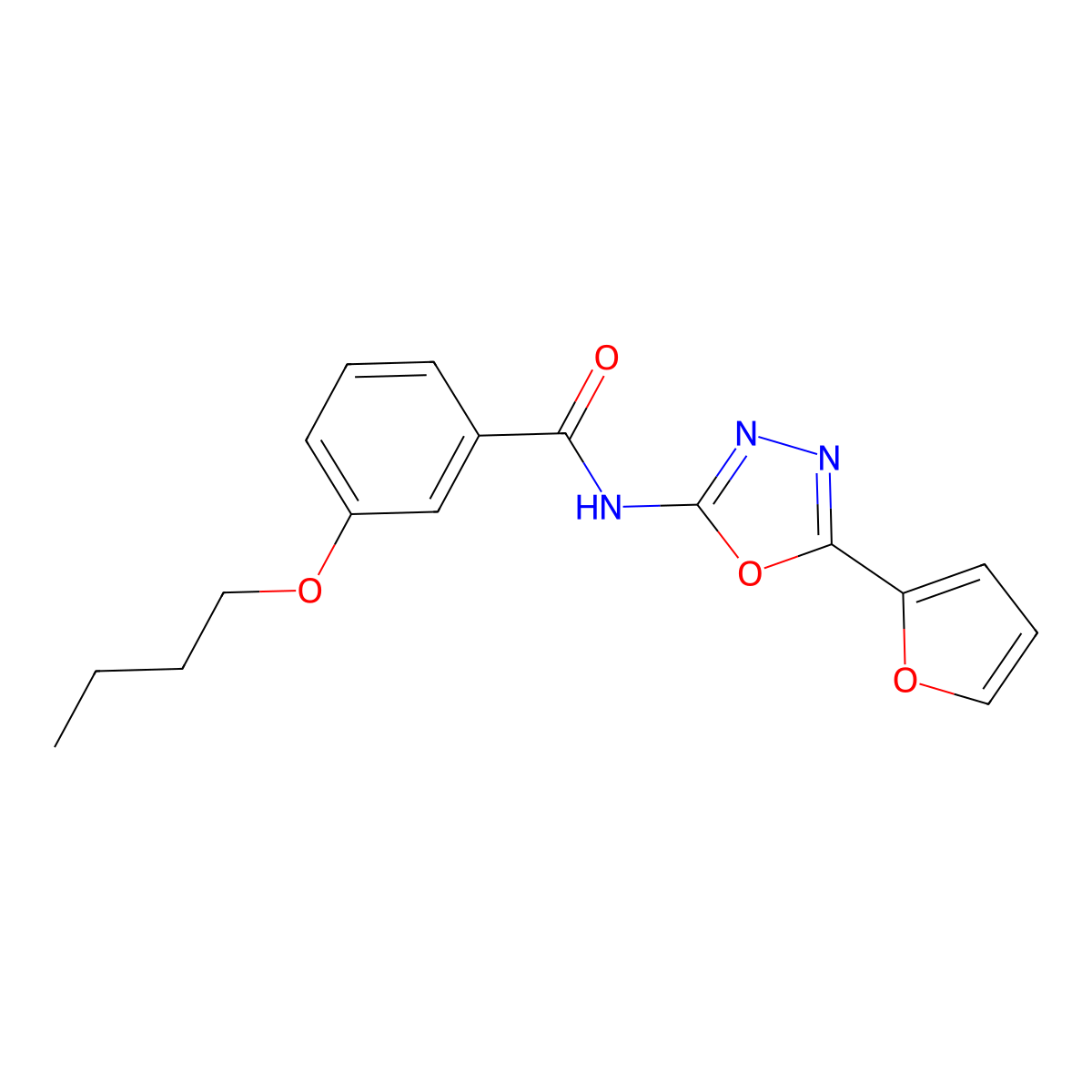 3-butoxy-N-[5-(furan-2-yl)-1,3,4-oxadiazol-2-yl]benzamide molecular structure, CAS 862808-96-6