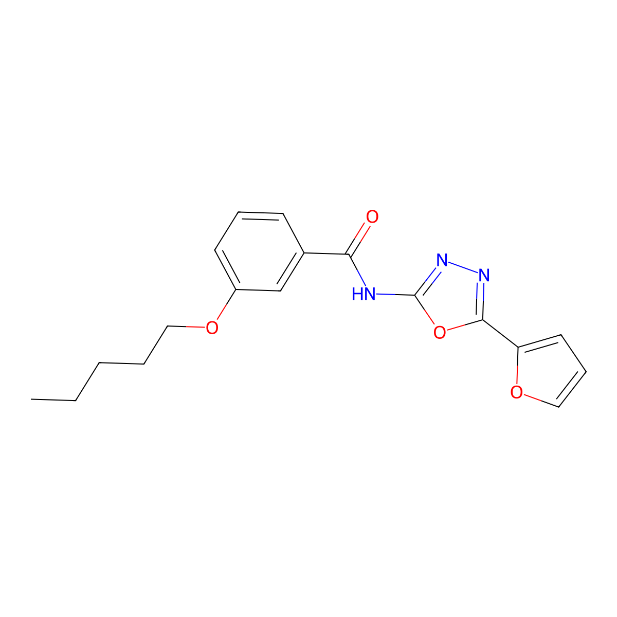 N-[5-(furan-2-yl)-1,3,4-oxadiazol-2-yl]-3-pentoxybenzamide molecular structure, CAS 862808-98-8