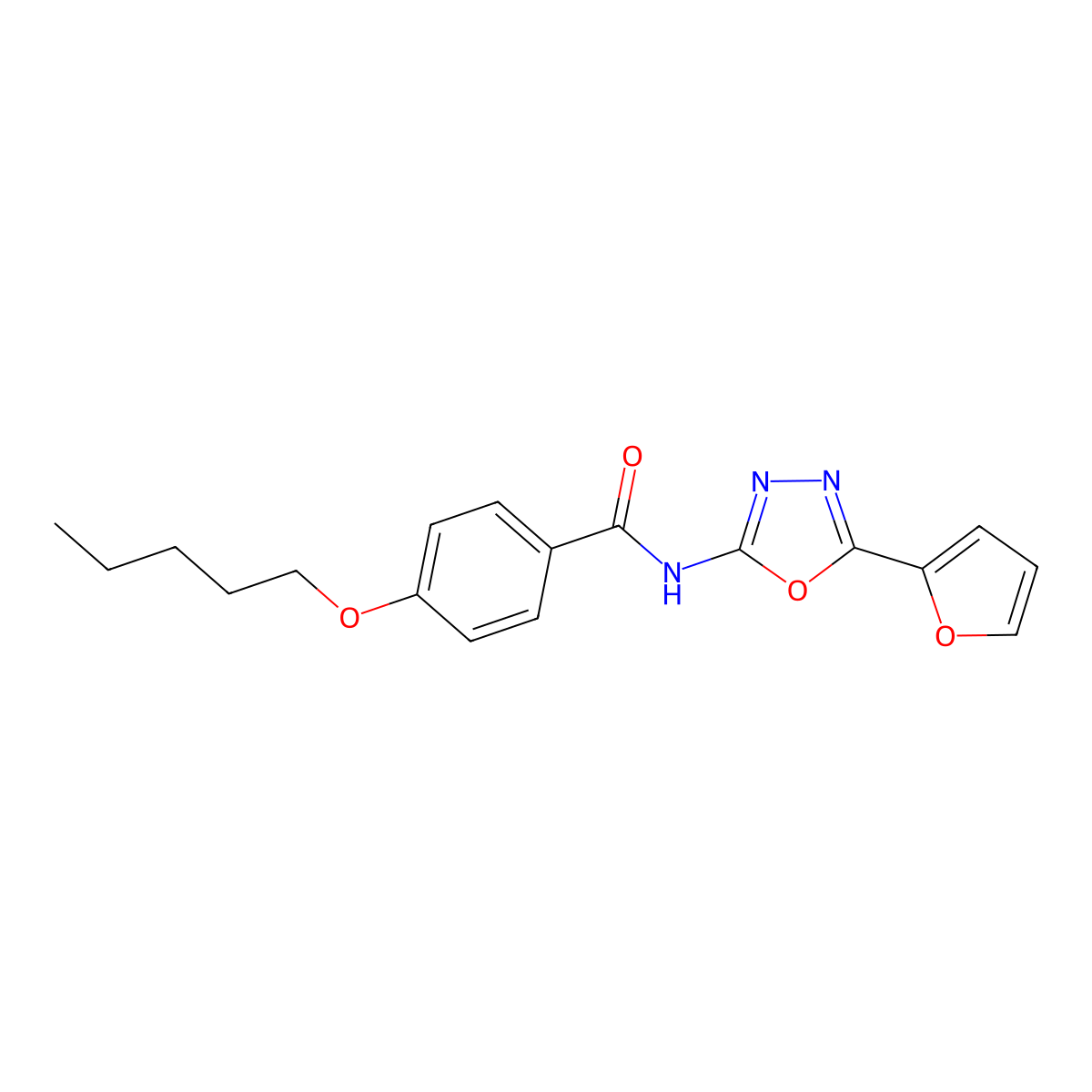 N-[5-(furan-2-yl)-1,3,4-oxadiazol-2-yl]-4-(pentyloxy)benzamide molecular structure, CAS 862809-00-5