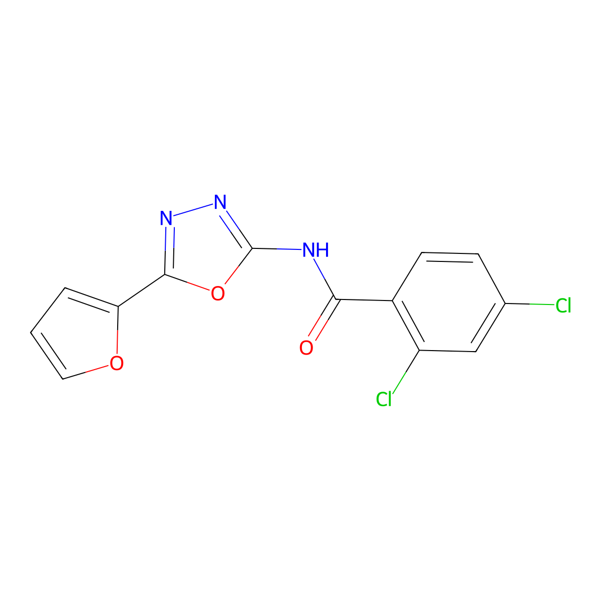 2,4-dichloro-N-[5-(furan-2-yl)-1,3,4-oxadiazol-2-yl]benzamide molecular structure, CAS 862809-13-0
