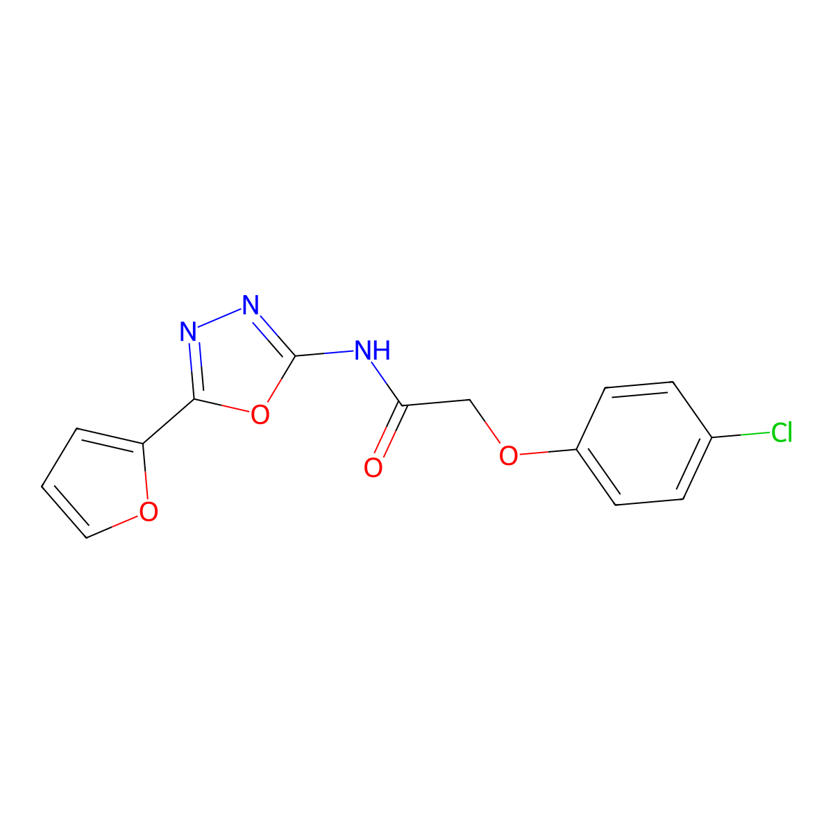2-(4-chlorophenoxy)-N-[5-(furan-2-yl)-1,3,4-oxadiazol-2-yl]acetamide molecular structure, CAS 862809-14-1