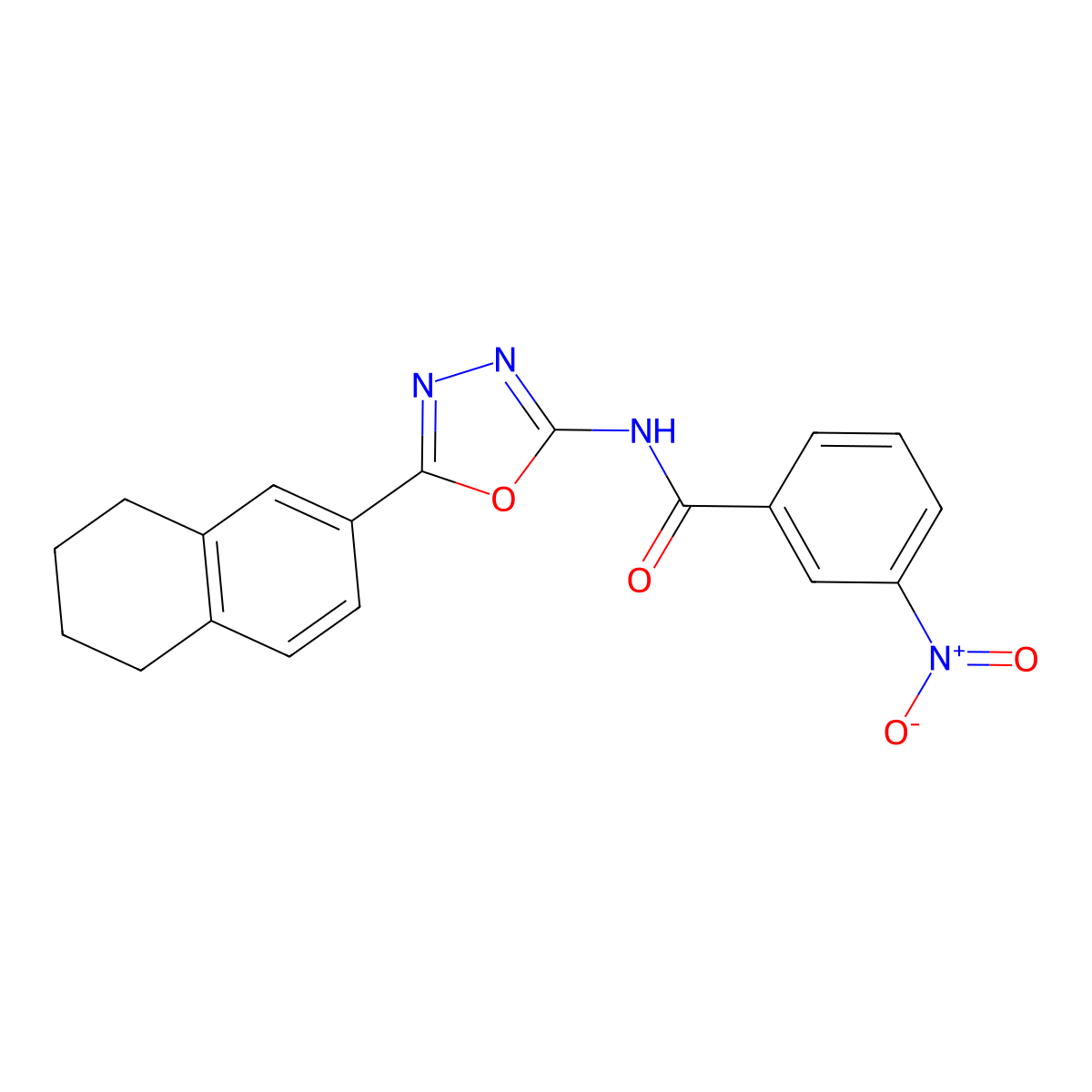 3-nitro-N-[5-(5,6,7,8-tetrahydronaphthalen-2-yl)-1,3,4-oxadiazol-2-yl]benzamide molecular structure, CAS 862809-17-4