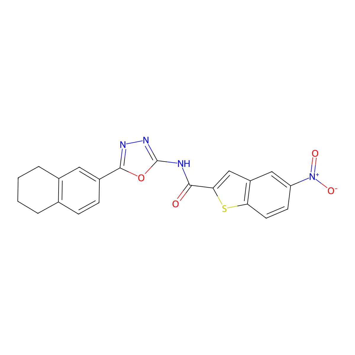 5-nitro-N-[5-(5,6,7,8-tetrahydronaphthalen-2-yl)-1,3,4-oxadiazol-2-yl]-1-benzothiophene-2-carboxamide molecular structure, CAS 862809-26-5