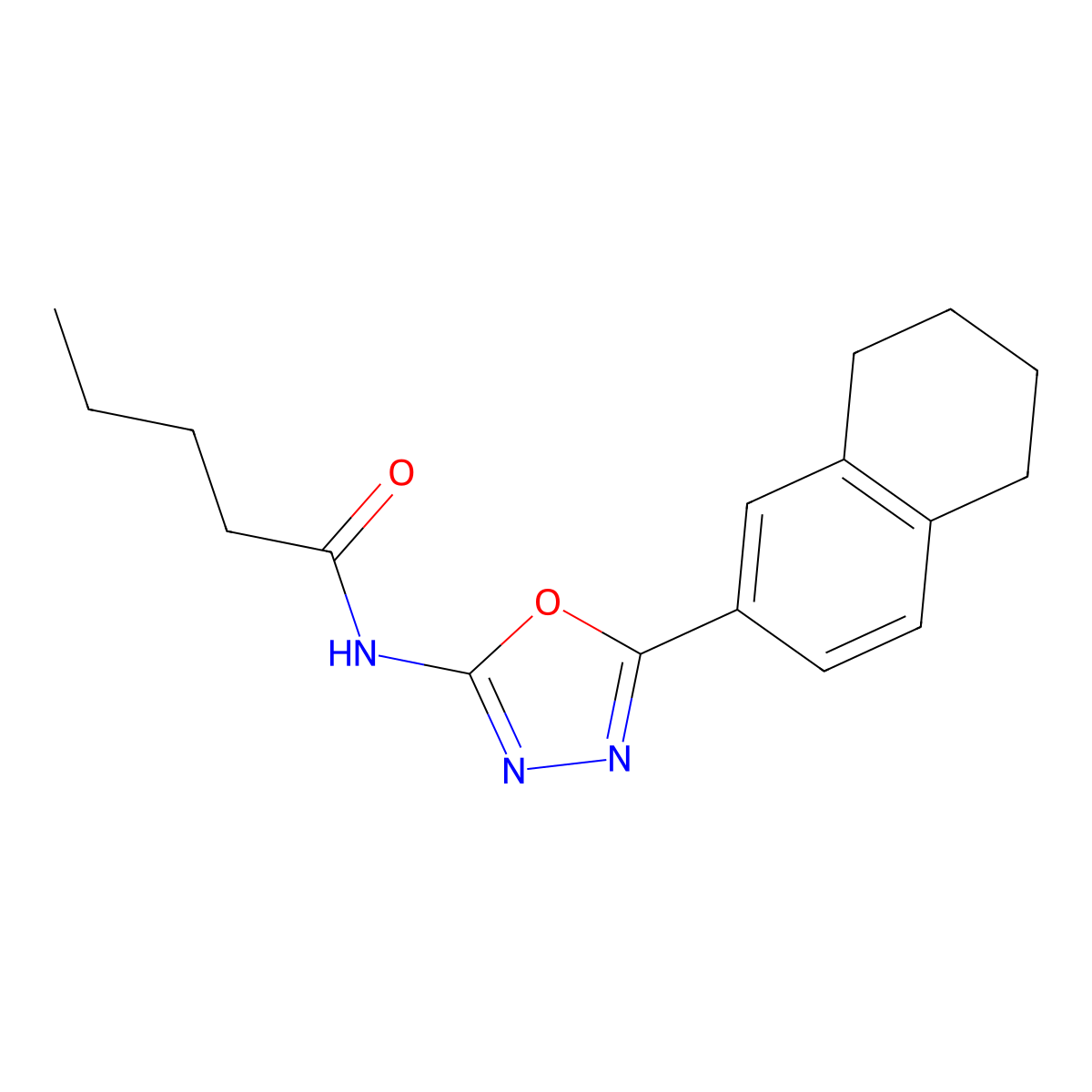 N-[5-(5,6,7,8-tetrahydronaphthalen-2-yl)-1,3,4-oxadiazol-2-yl]pentanamide molecular structure, CAS 862809-28-7