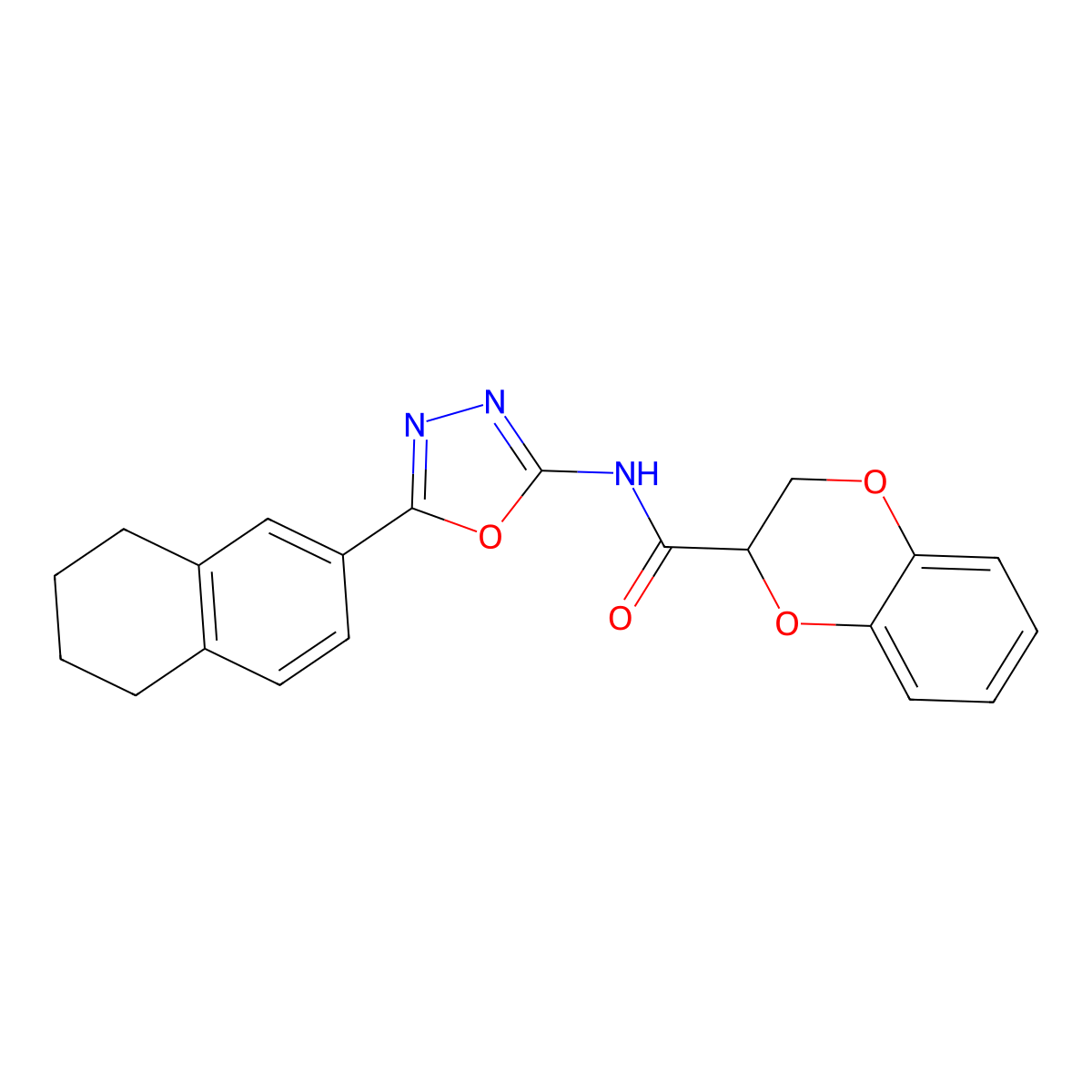 N-[5-(5,6,7,8-tetrahydronaphthalen-2-yl)-1,3,4-oxadiazol-2-yl]-2,3-dihydro-1,4-benzodioxine-3-carboxamide molecular structure, CAS 862809-31-2