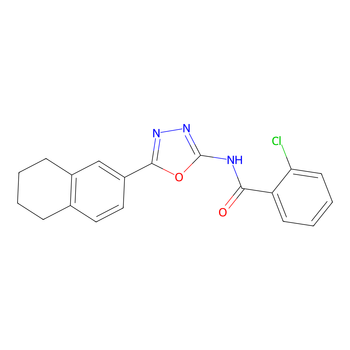 2-chloro-N-[5-(5,6,7,8-tetrahydronaphthalen-2-yl)-1,3,4-oxadiazol-2-yl]benzamide molecular structure, CAS 862809-32-3