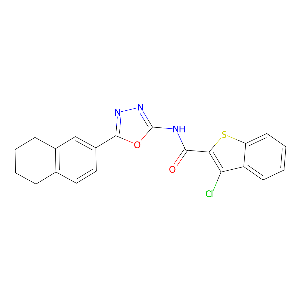 3-chloro-N-[5-(5,6,7,8-tetrahydronaphthalen-2-yl)-1,3,4-oxadiazol-2-yl]-1-benzothiophene-2-carboxamide molecular structure, CAS 862809-35-6